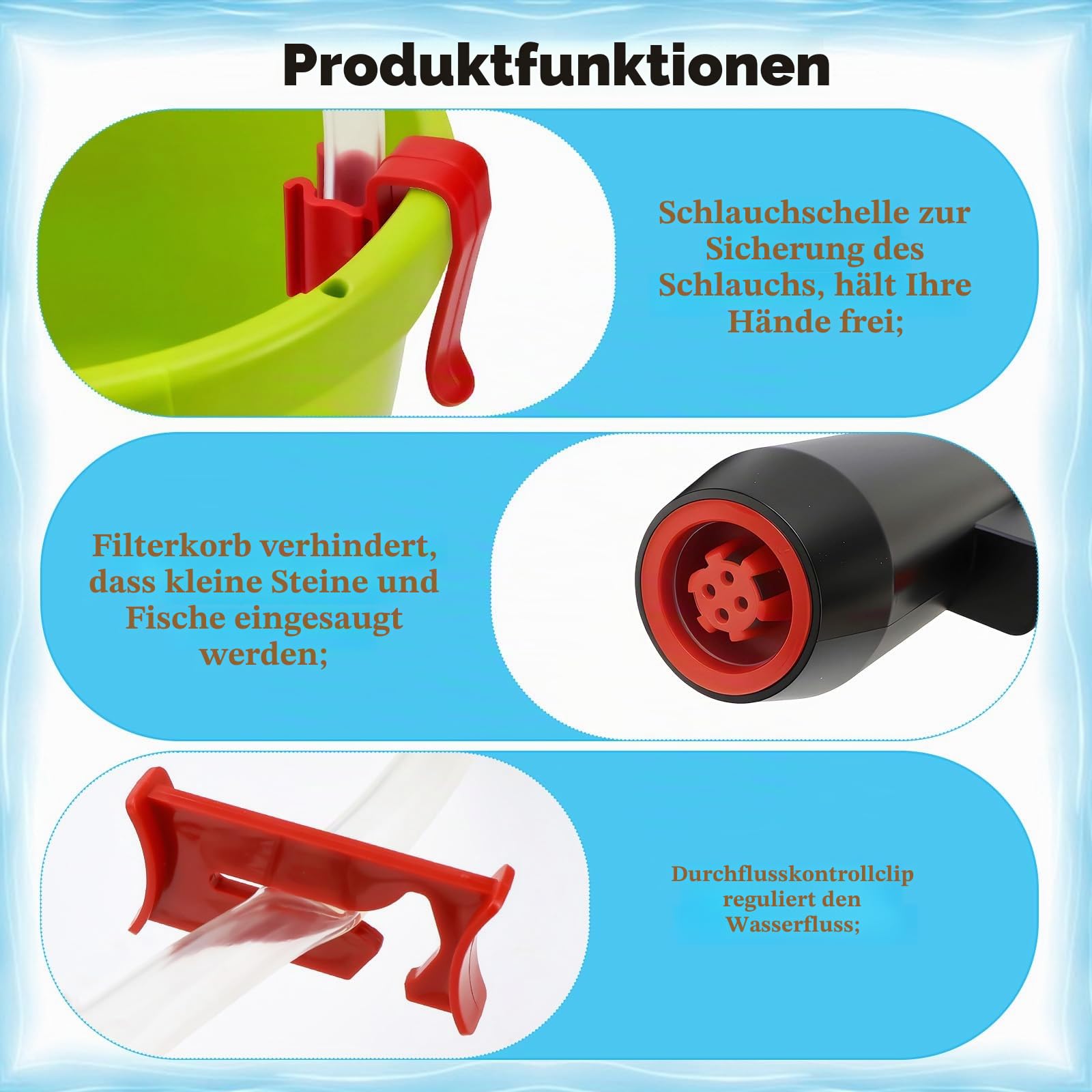Mulmsauger Aquarium Handbetriebener, 4 in 1 Aquarium Reinigungsset, Nano Mulmsauger mit Schlauchklemme, für Wasserfilterung, Sandreinigung, Algenkratzen und Kotabsorbieren