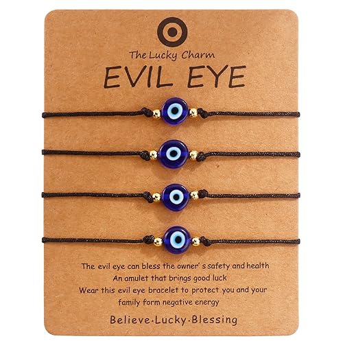 Evil Eye Bracelet Anklet Black Red String Lucky Protection Handmade Adjustable Bracelets for Women Men Boys Girls (Black string blue eye gold)