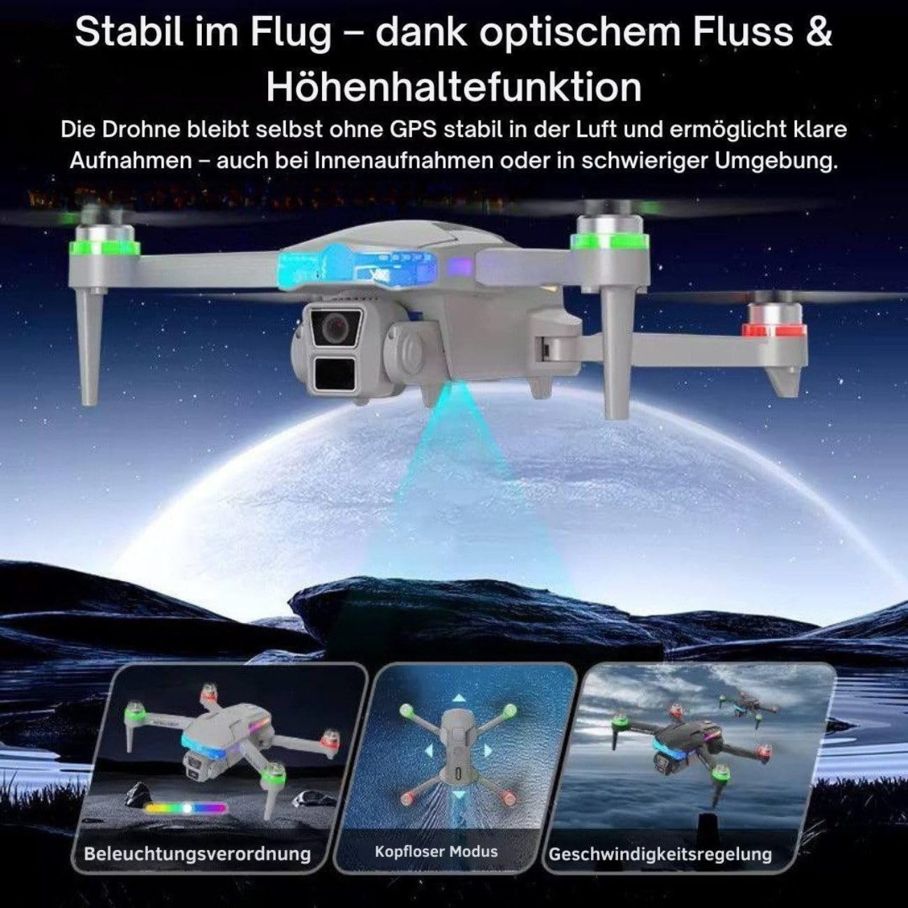 F177 Faltbare Drohne mit Kamera 1080P Full HD, 4,3'' Live-Display Controller, Elektrisch Neigbare 90° Kamera, Hinderniserkennung, Höhenhaltung, App & Fernsteuerung, RC Quadrocopter für