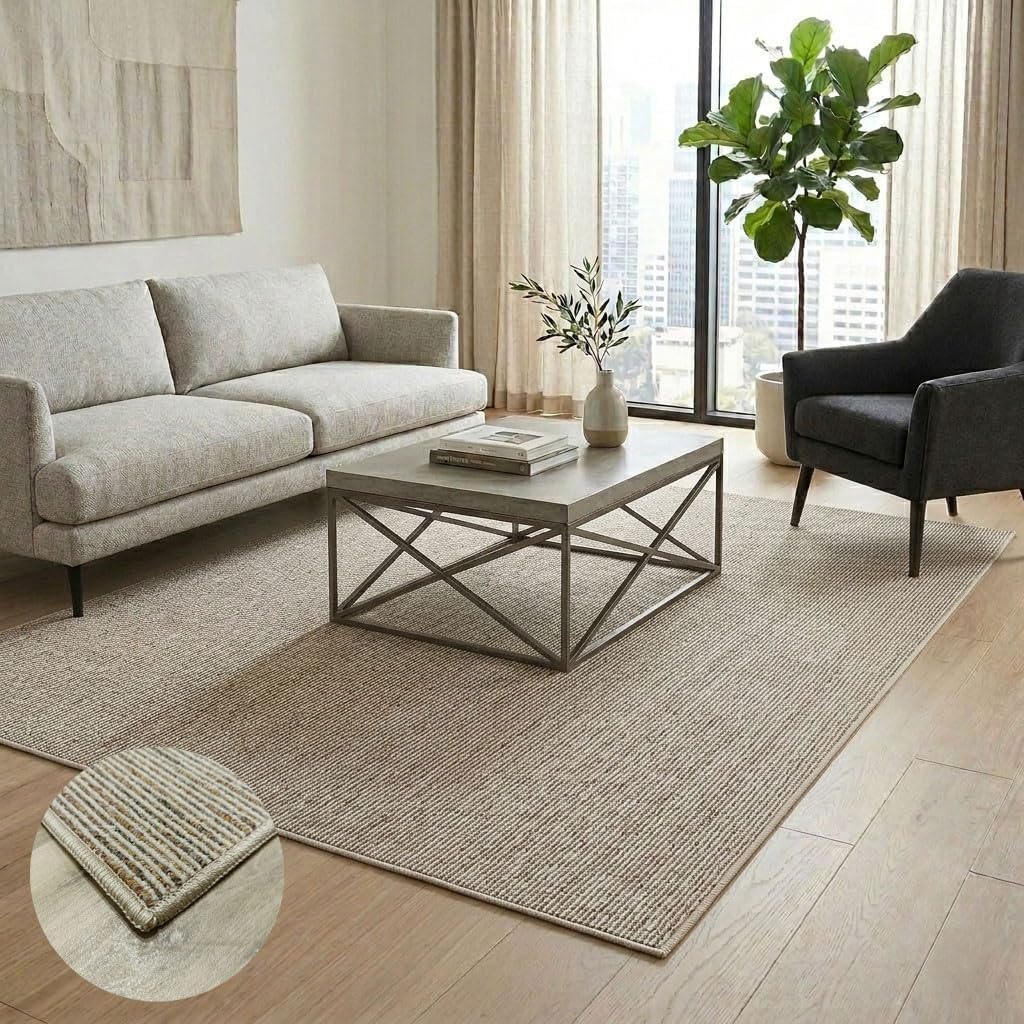 Alfombra Ginebra Beige 40x60 cm – Bucle Pequeño Jaspeado, Polipropileno 5 mm, Base Fieltro Antideslizante