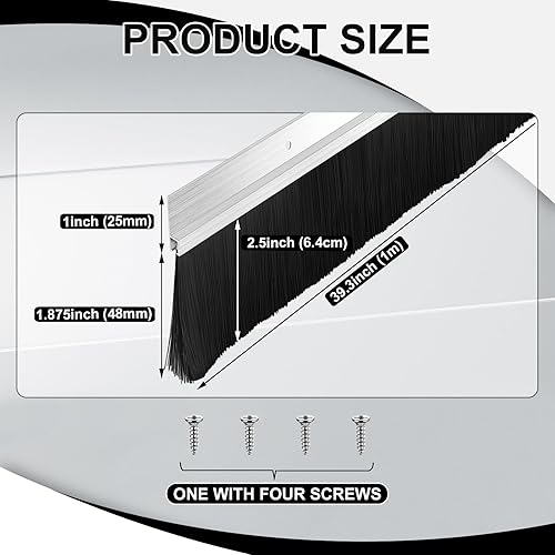 Miniatura 2 de Lounsweer 8 cepillos de puerta de 2.5 x 39.3 pulgadas, aleación de aluminio, sello de barrido de aleación de aluminio, tira de sellado, fácil