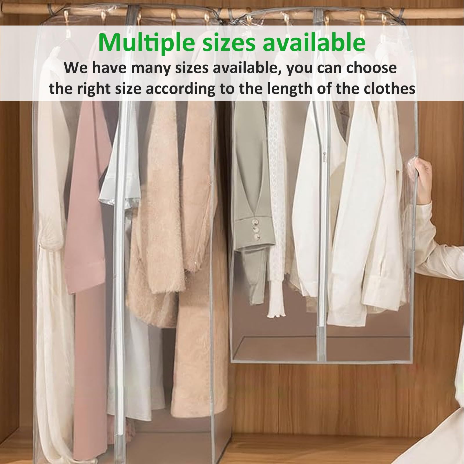 Cubierta de Polvo para Ropa, Bolsas de Almacenamiento Transparentes con Cremallera, Fundas de EVA for Perchero, Cobertura Total de 360°, Funda Antipolvo for Trajes, Camisas, Suéteres