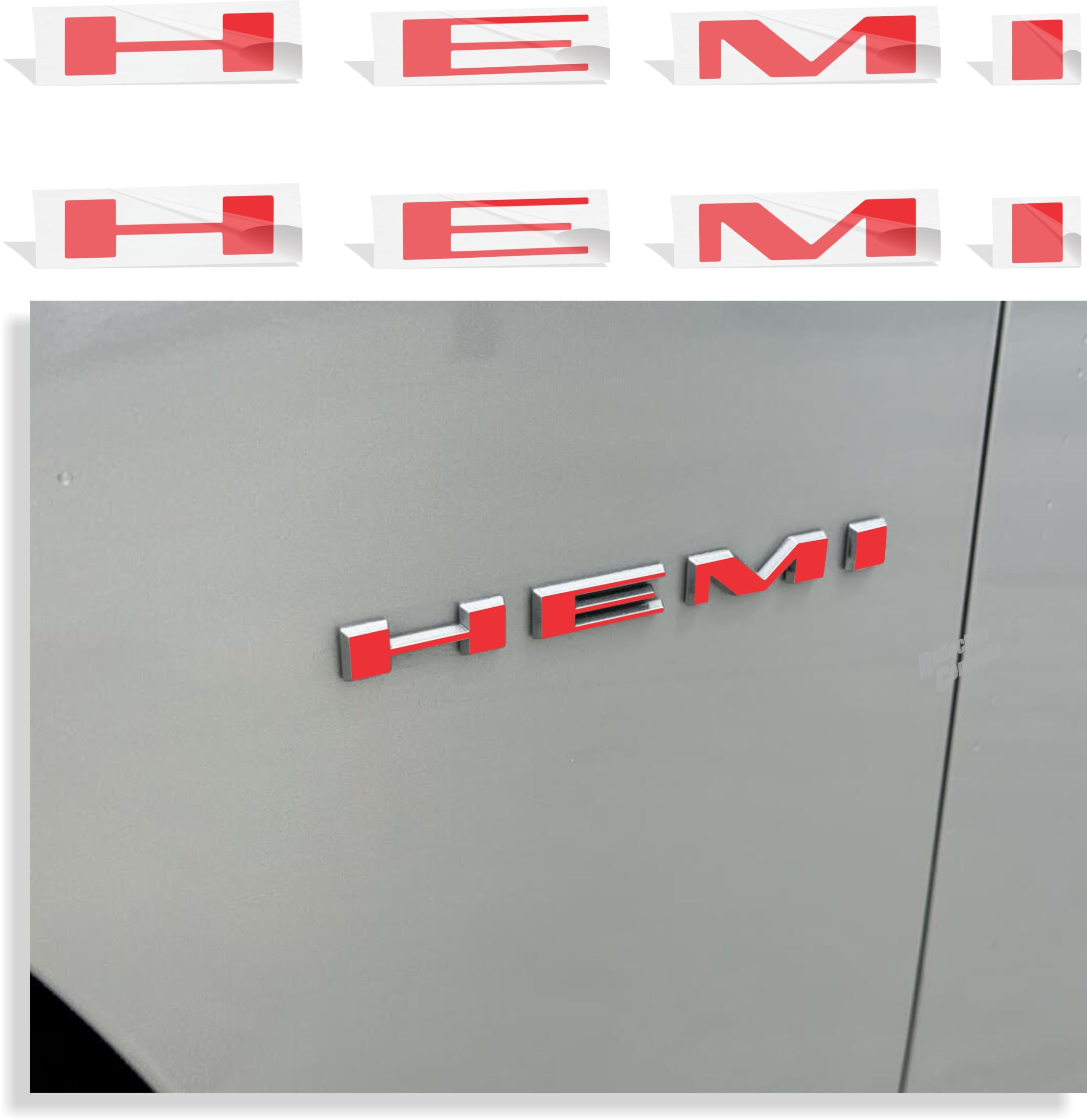 Reflective Concepts HEMI Fender Emblem Overlay Decal Stickers for 2020-2022 Challenger R/T - (Color: Gloss Red)