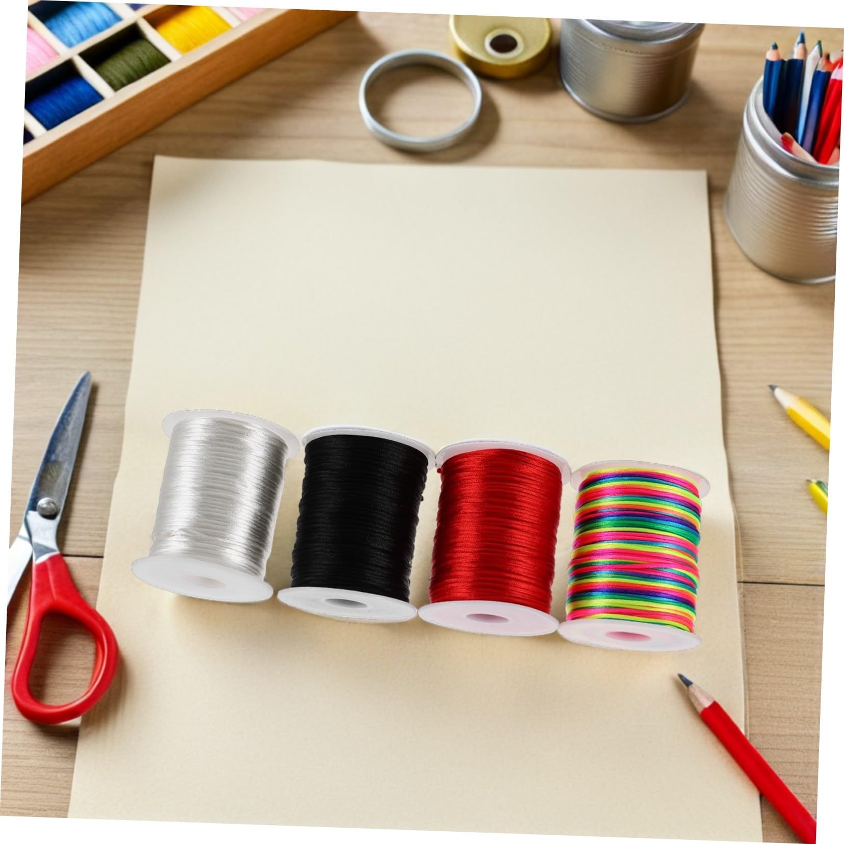 VILLCASE 4rotoli Filo Cerato Spago per Braccialetti in Poliestere Cordino Cerato per Lavori Artigianali DIY Collane e Macramè