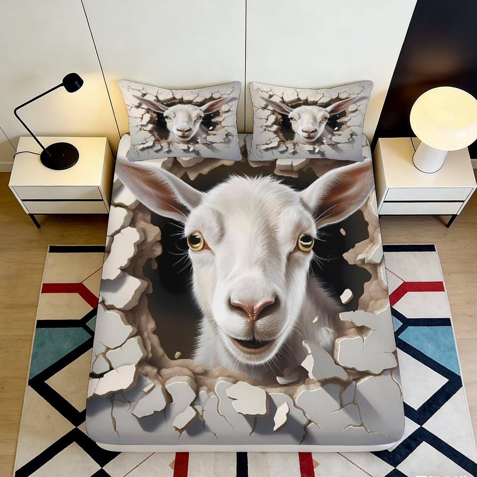 Jxqhbvmg Style-2 3D Printed Realistic Goat Microfiber Fitted Sheet Deep Pocket Non-Slip Elastic Goat Mattress Fitted Cover For Bedroom Bedding Adults 90X200x25cm