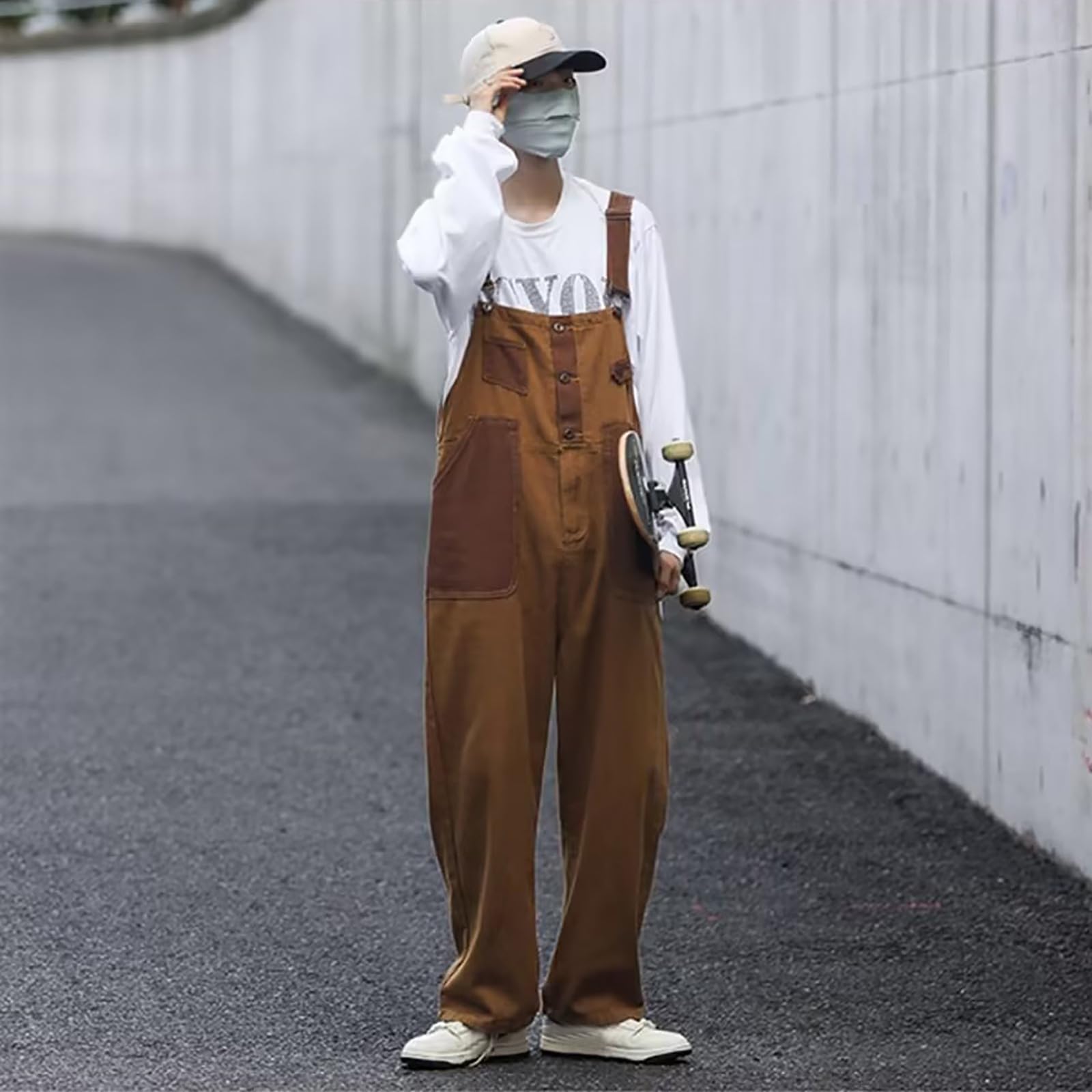 Peto para hombre, mono cargo de trabajo, Y2K, mono con tirantes, peto, retro, holgado, estilo americano, ropa de calle, vintage