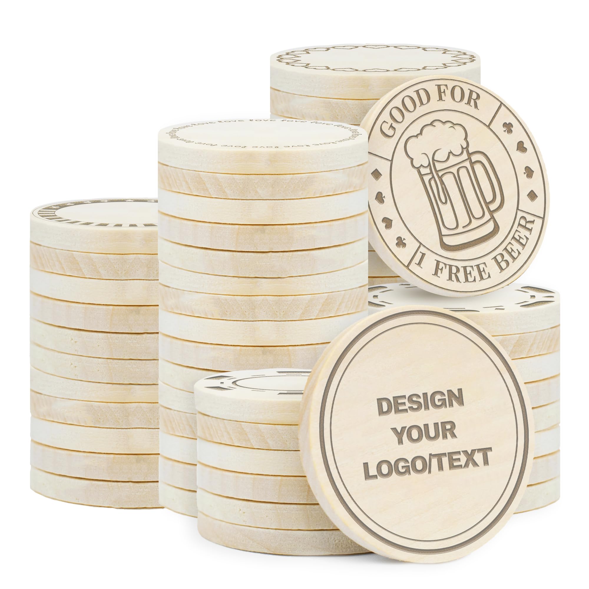 Jeton en bois personnalisé gravé au laser 30 à 1000 pièces, texte logo couleur UV, jeton de poker pour bar fête