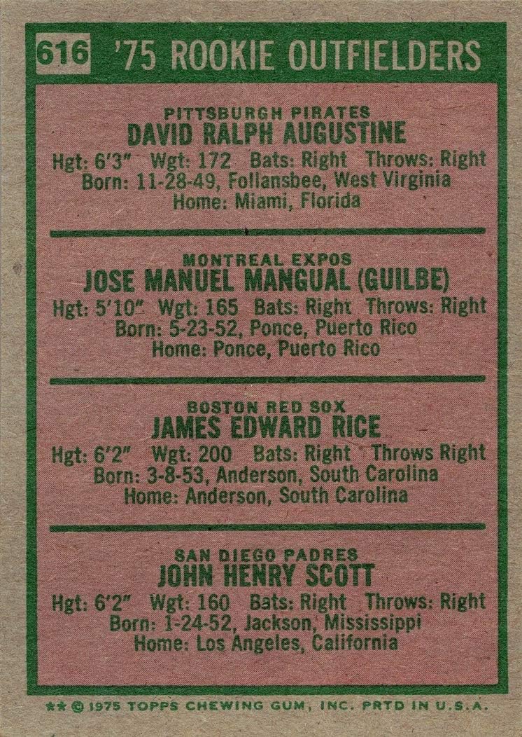 1975 Topps Baseball #616 Jim Rice Rookie Card