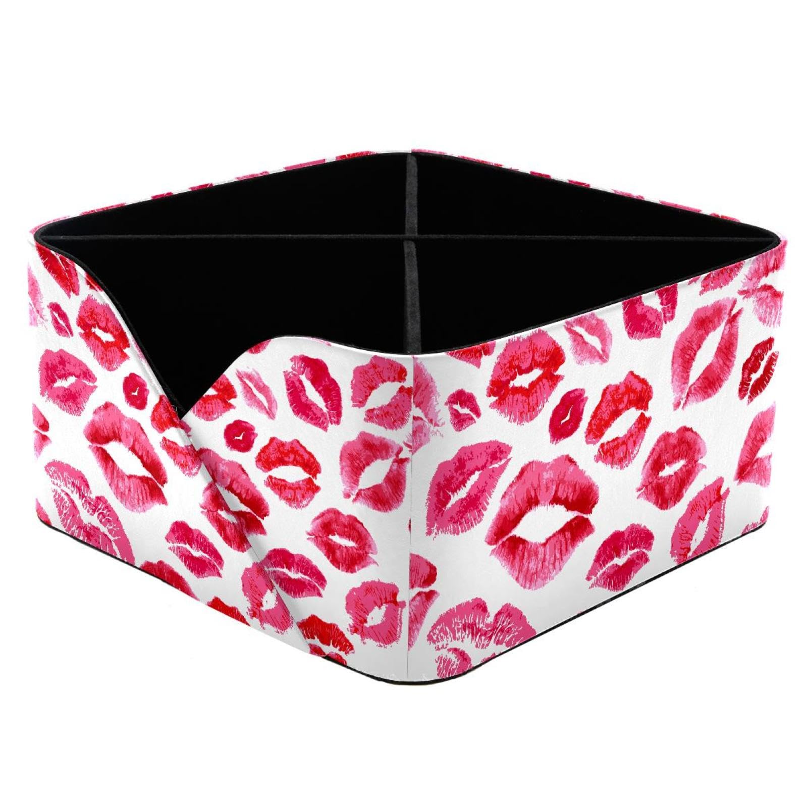 KengjuTesu Lips Prints Desktop Organizer Pen Holder, Rectangular Pencil Cup for Office, Study and Makeup Stations