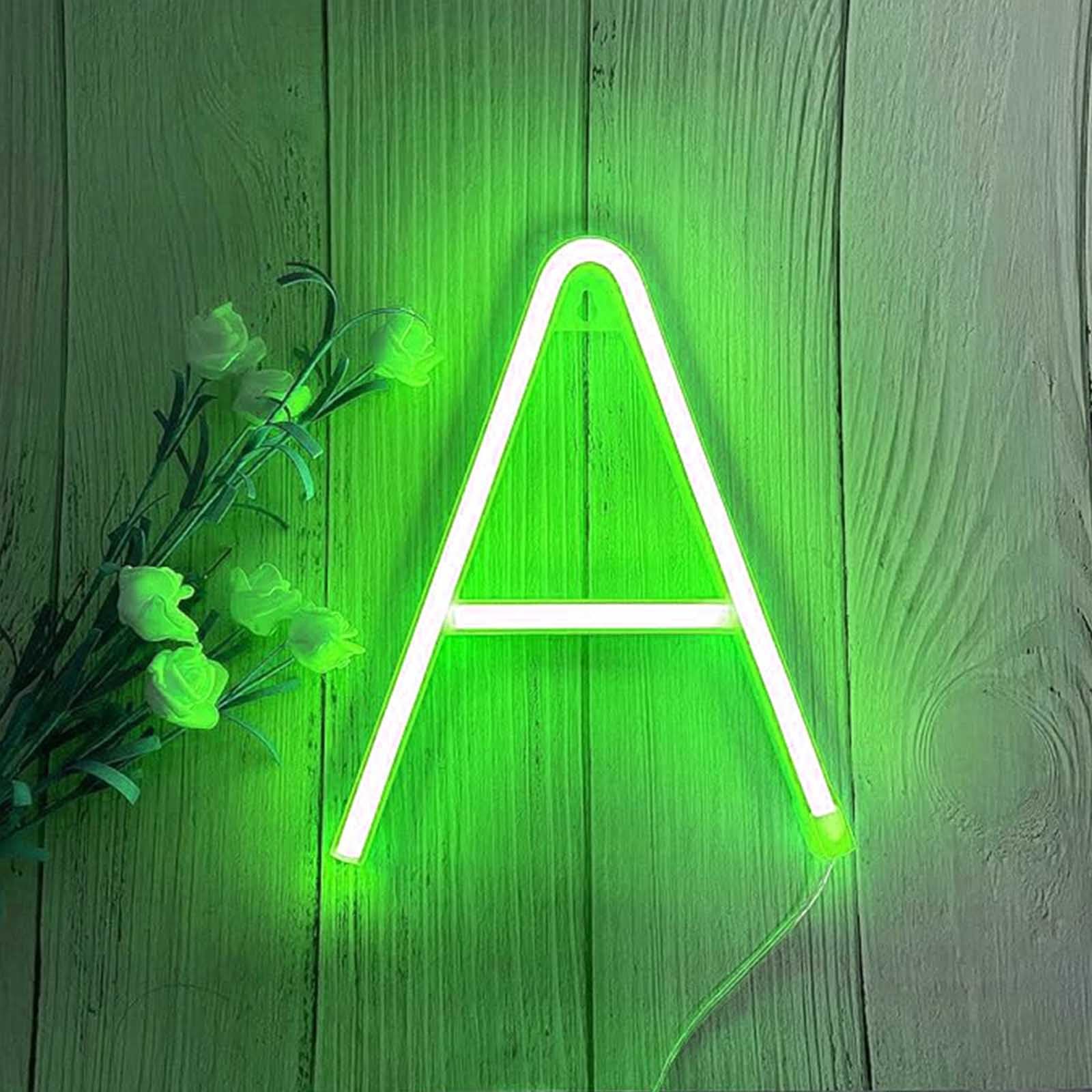 Neon Sign for Room Aesthetic with USB/Battery Power - Glowing Green Alphabet Wall Light for Bedroom Bar Wedding Decor(Letters A) — image 1