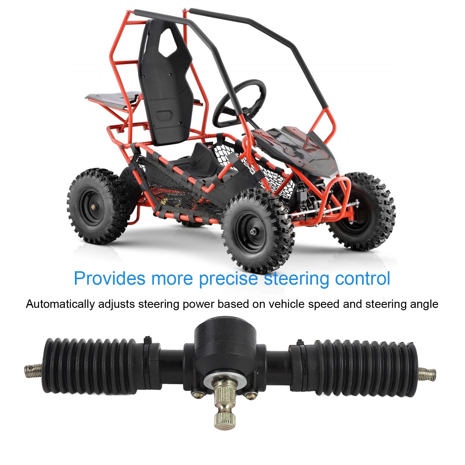 Power Steering Rack, Power Steering Gear Rack Pinion Assembly 30T 295mm Long with Rubber Bushing for Go Kart ATV UTV Quad