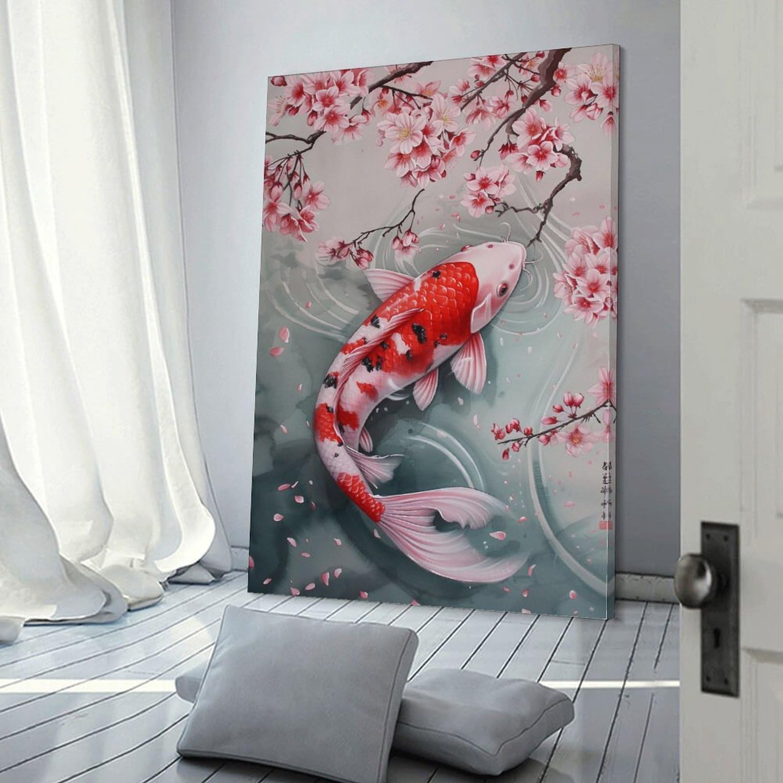Amazon.co.jp: 絵画 桜の下の紅白鯉インテリア 絵画 動物イラスト