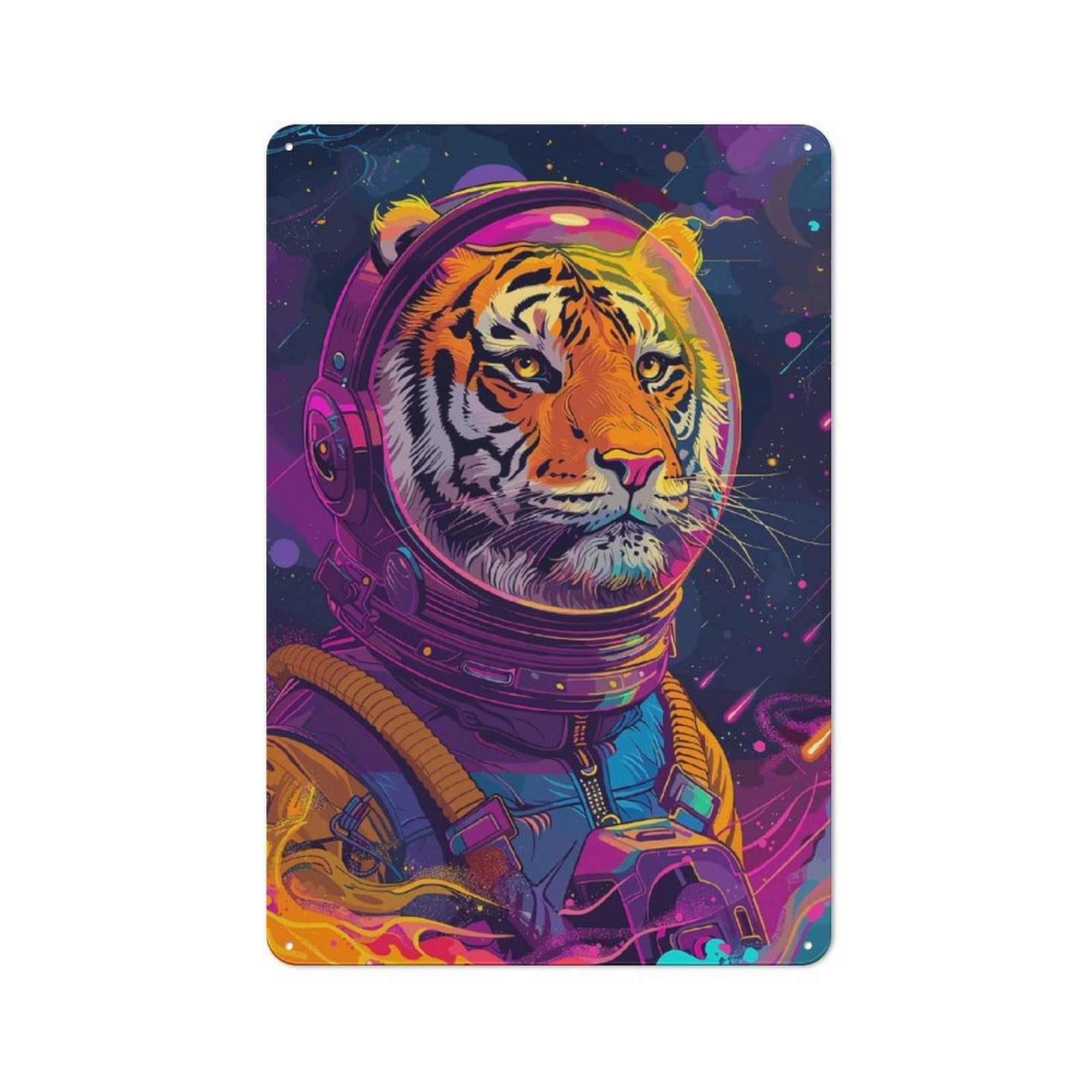 Junmoney Tiger Astronaut Space Industrial-Style Metal Sign 30X20cm For Home Bar Wall, Housewarming Wall Decor For People Furnishing Home Bar