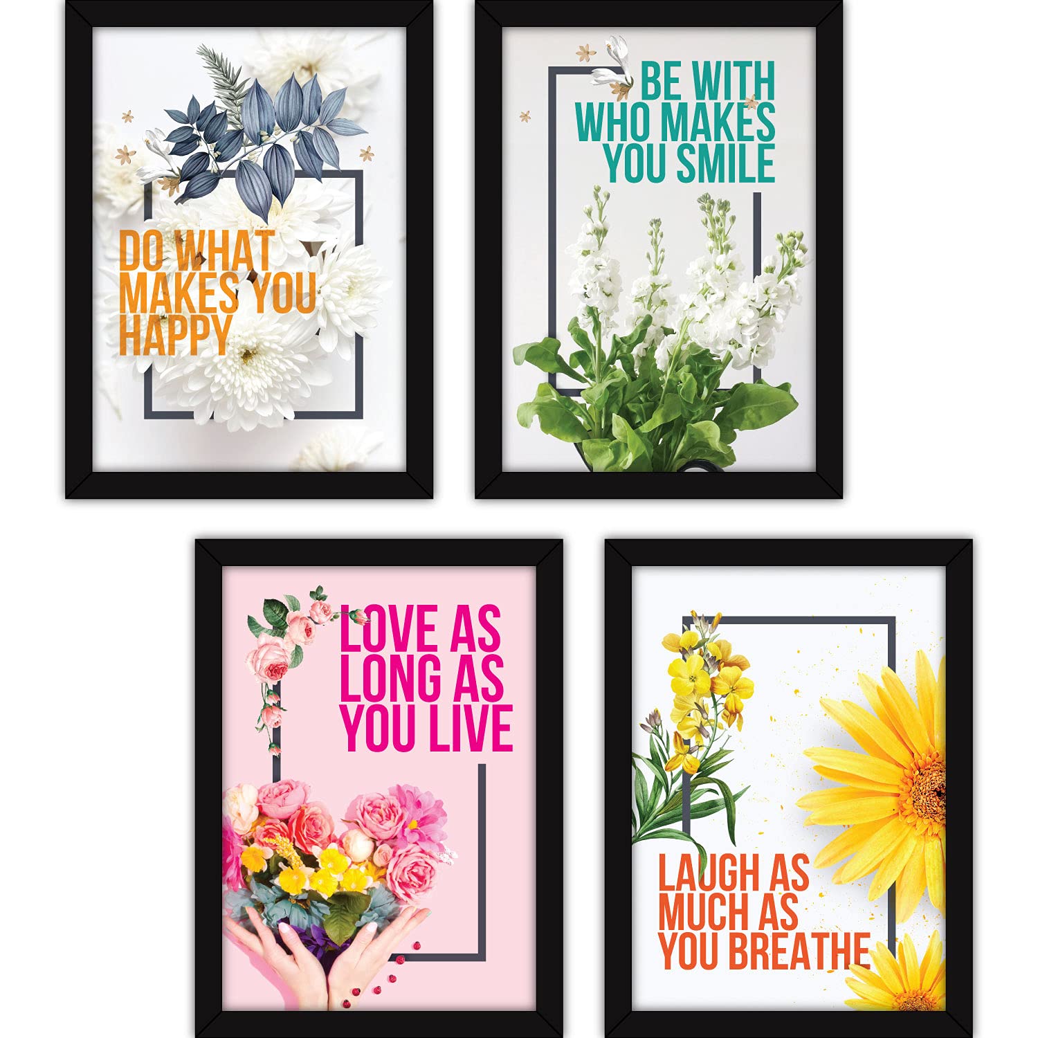 FATMUG Framed Wall Paintings Inspiring Quotes For Office and Home - Set of 4 - Happiness,Resin (B07TRBSHCC) Amazon Price History, Amazon Price Tracker