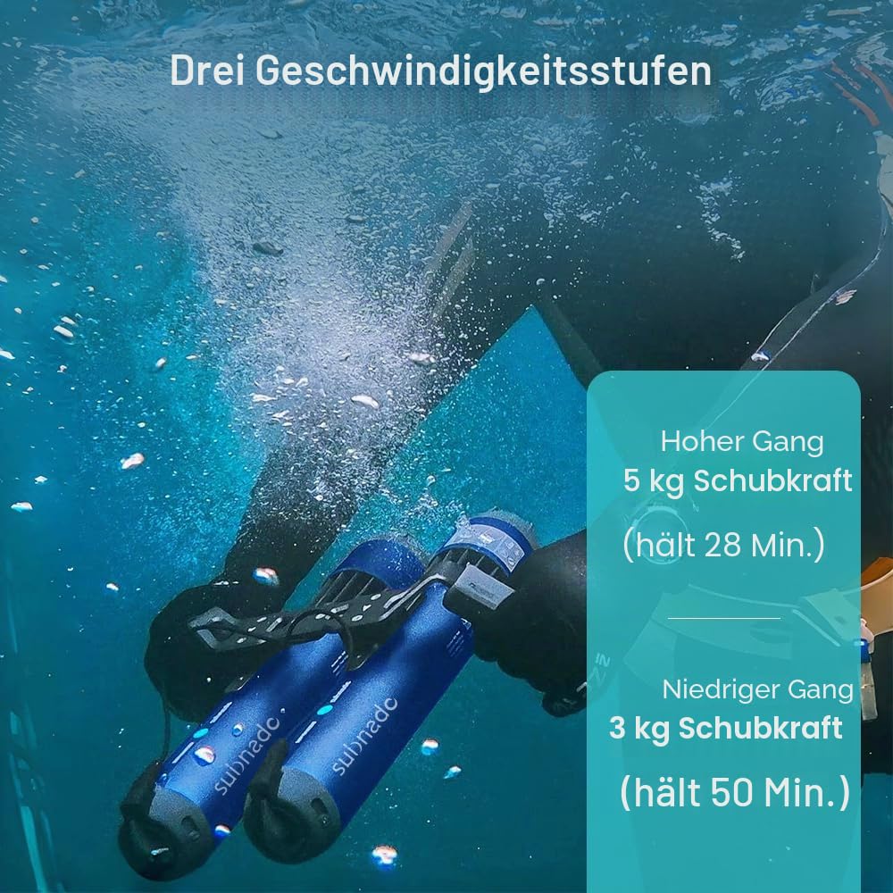 Waydoo Subnado Unterwasser-Scooter Lite, Wassersport-Tauchscooter mit abnehmbarem Griff, kompakter und tragbarer Wasserscooter für Erwachsene und Kinder, vielseitig einsetzbarer Sea Scooter, Blau