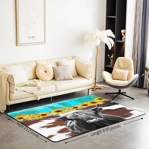Miniatura 2 de Highland - Alfombra decorativa de vaca para niños y niñas, juego de alfombras decorativas de girasol, 3 x 5 pulgadas, estampado de piel de vaca,