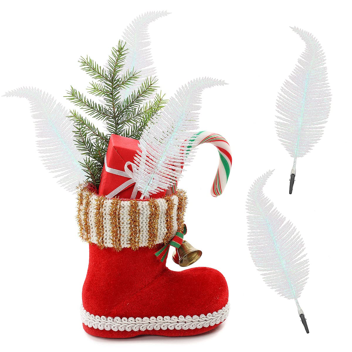 6PCS White Christmas Glitter Feathers Christmas Tree Baubles 8.7 Inch Christmas Tree Feathers Christmas Decoration Baubles Clip on Feather Decoration Glittery Ornament Baubles Christmas Family Décor - Image 4