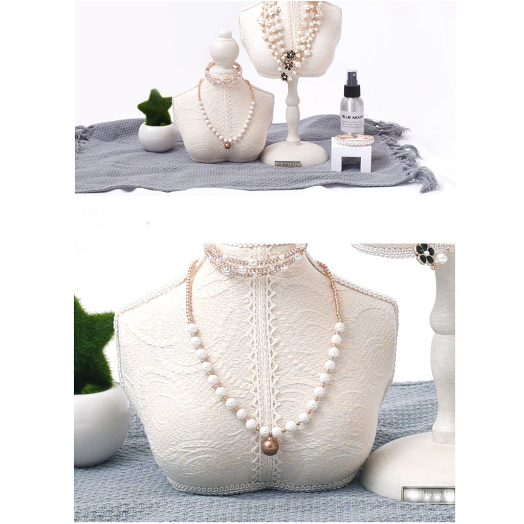 Baoblaze Vintage White Lace Wooden Necklace Bust Jewelry Display Stand Figure Jewelry Organizers Hanging, 17x21cm