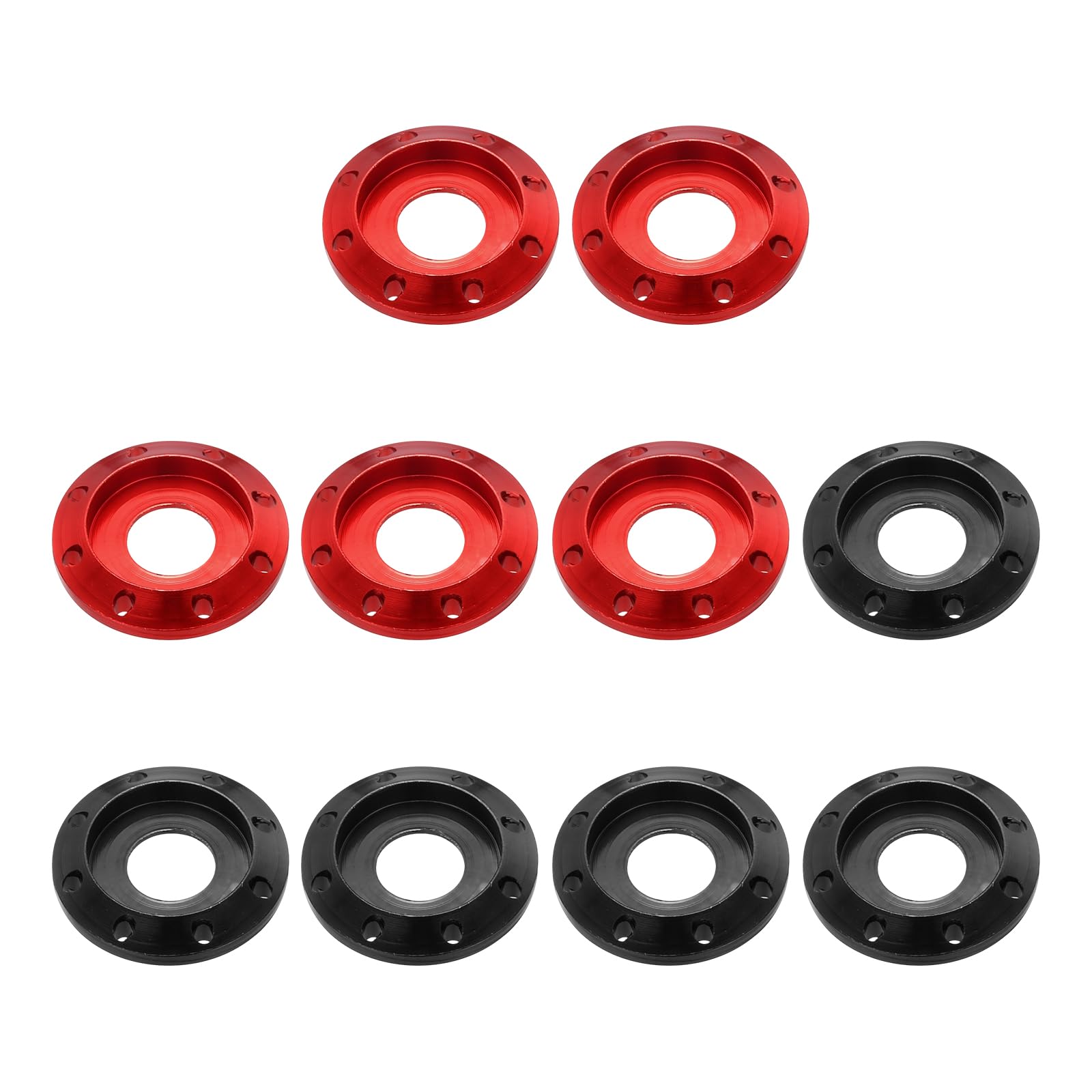 sourcing map M8 Aluminum Eight Holes Washer, Aluminum Alloy Disc Washer Anodized Colorful Decorative Gasket for Drones/RC/FPV/Electric Motorcycle(Pack of 10, Black/Red)