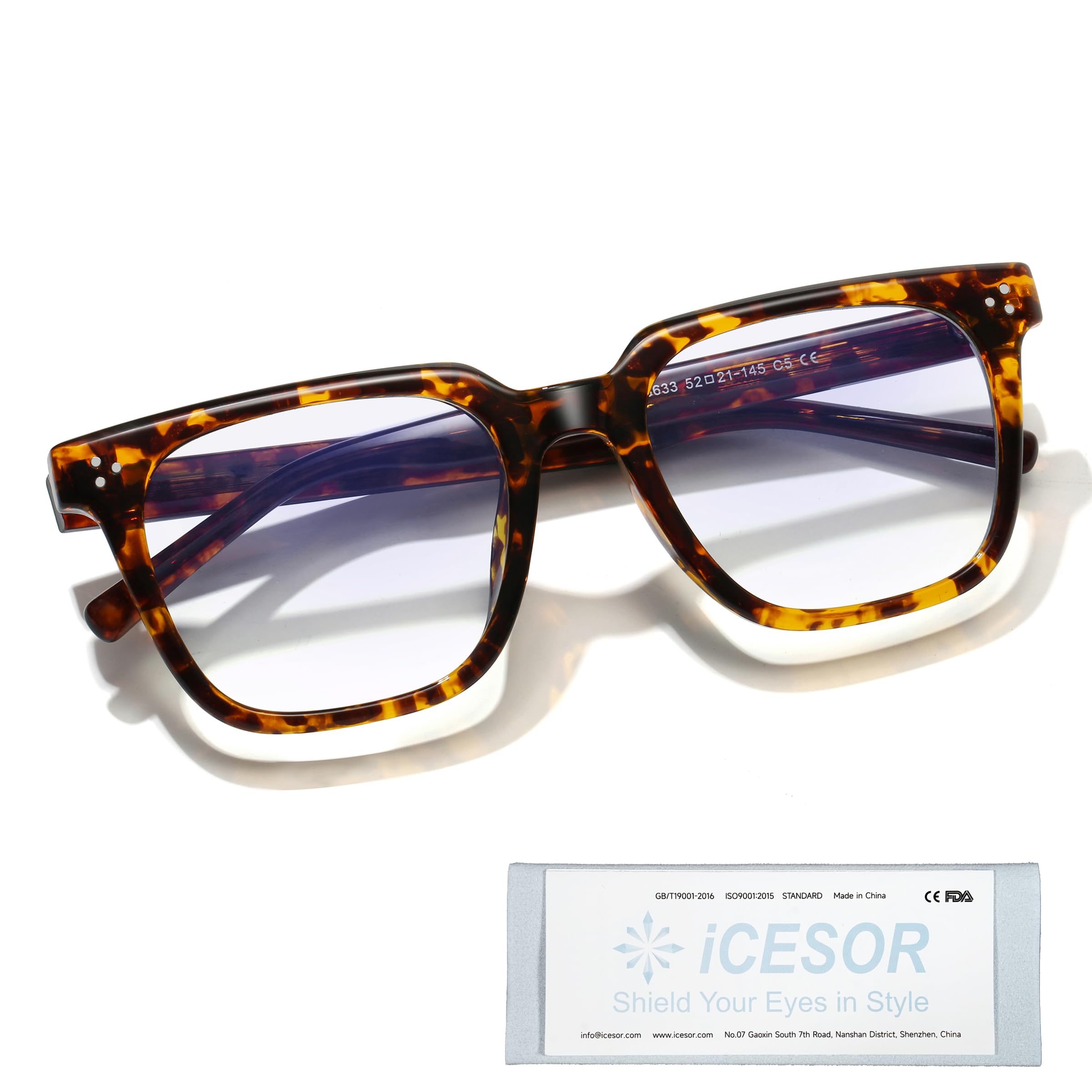Icesor Oversized Square Blue Light Glasses for Woman Men fashion Reduce Eyestrain Protection for TV Computer Gaming