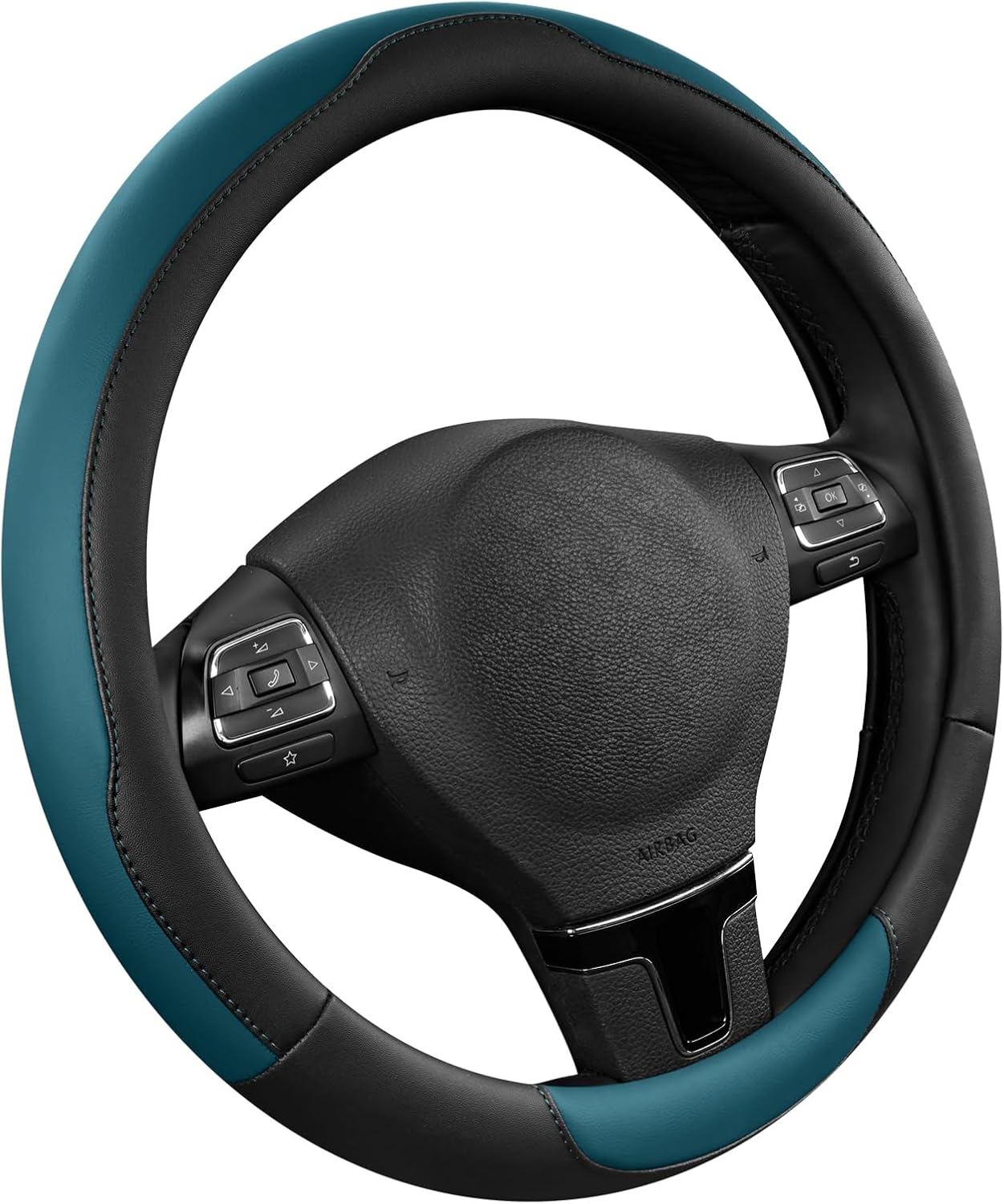 Road Comforts Steering Wheel Cover, Breathable Anti-Slip Leather Steering Wheel Cover, Universal Fit 14.5–15 Inch, Comfortable Grip - Blue Color
