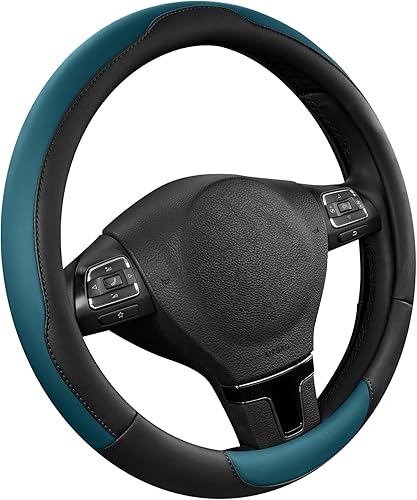 Road Comforts Funda para volante, de piel antideslizante y transpirable, ajuste universal de 14.5 a 15 pulgadas, agarre cómodo, color azul
