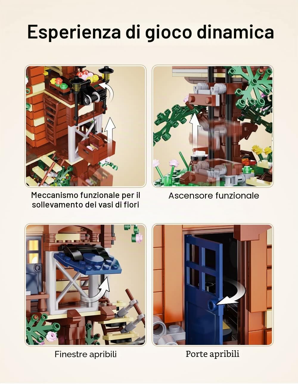 CaDA Four Seasons Story Tree House Set di Costruzioni, 1155 Pezzi, Casa sull'Albero con Tetto Blu, Dettagli Naturali e Accessori