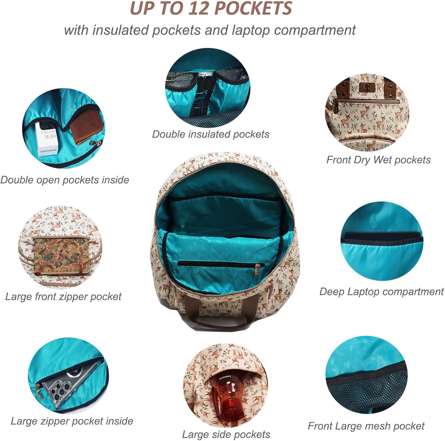 ESVAN Diaper Bag Backpack, Large Capacity Multifunction Baby Essentials Fashion Travel Pack Linen Canvas office Laptop Bag (Corduroy Fawn)
