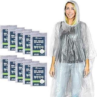 Lingito 10 Clear Emergency Rain Ponchos for Adults, Thicker, 100% Waterproof Emergency Rain Poncho- for Amusement Parks, Hikes, Camping and Concerts