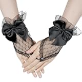 Lace Gloves Women Tea Party Short Fingerless Bow Prom Wedding Gloves Bride Cosplay Funeral