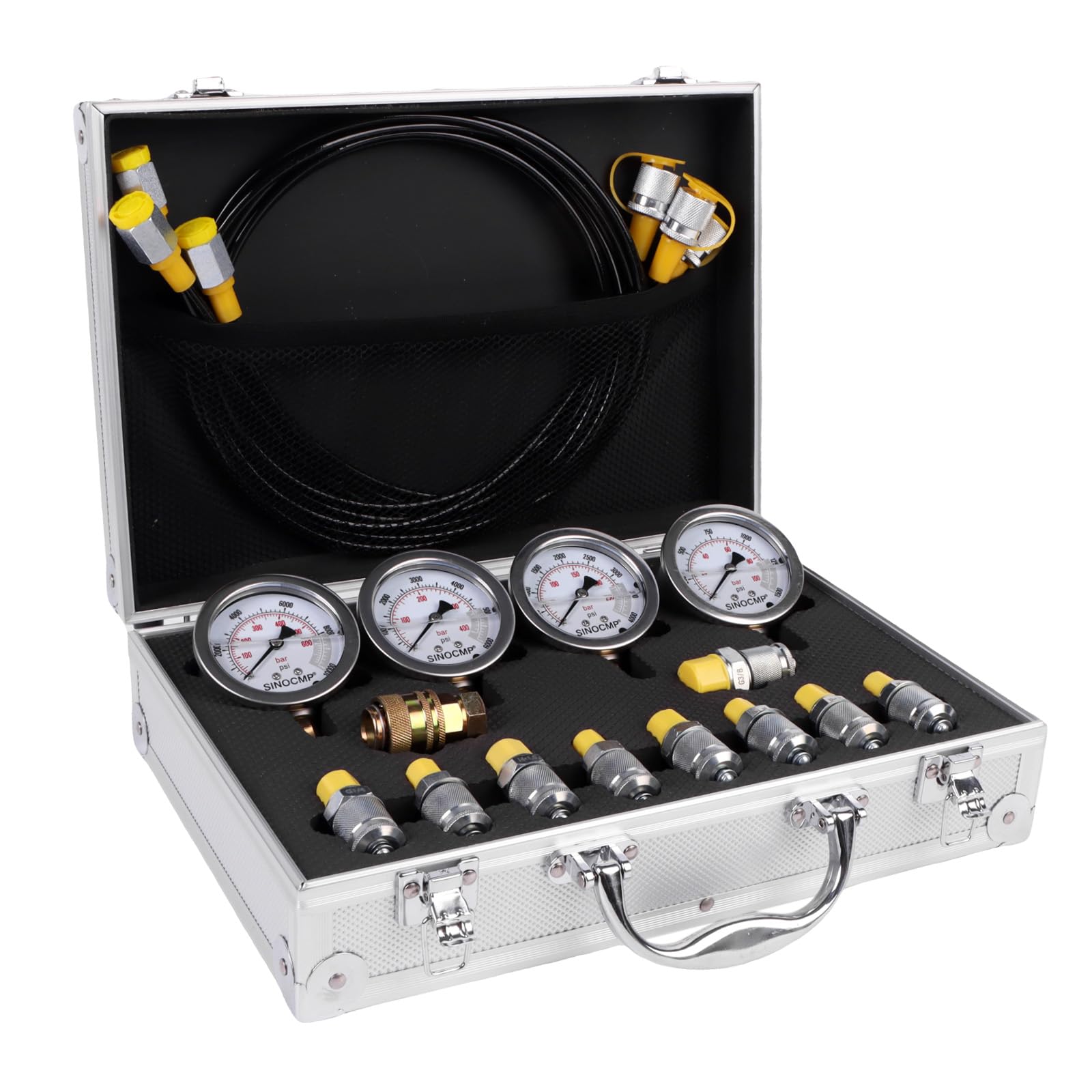 Kit manometro per prova idraulica con manometri 10/25/40/60 Mpa Kit per prova pressione idraulica con custodia in lega di alluminio argento per escavatori