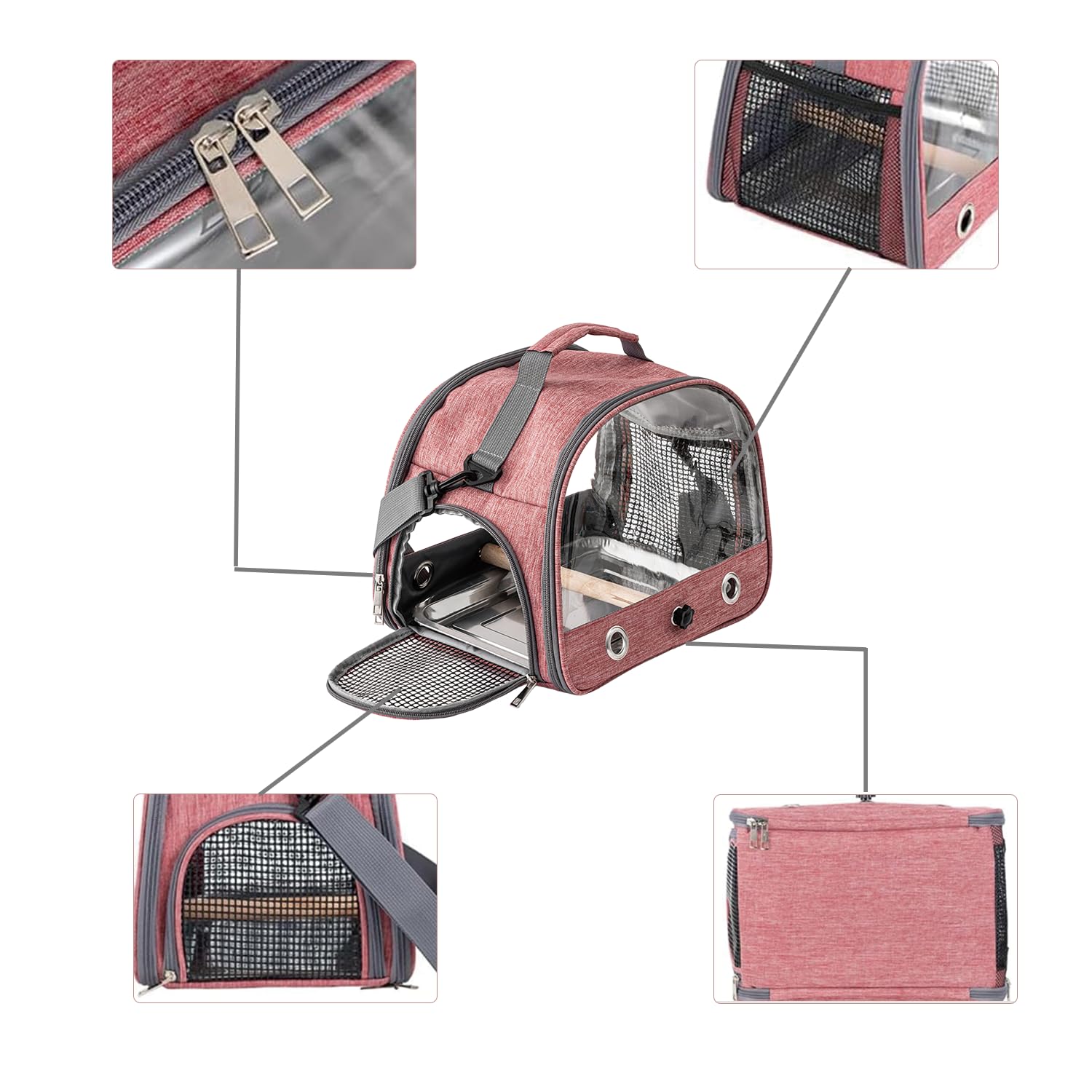 Jaula De Viaje para Pájaros con Percha Y Bandeja, Bolsa De Transporte para Pájaros, Transportador Portátil para, Bolsa De Viaje para Loros, para Periquitos y Loros Pequeños, Rosa