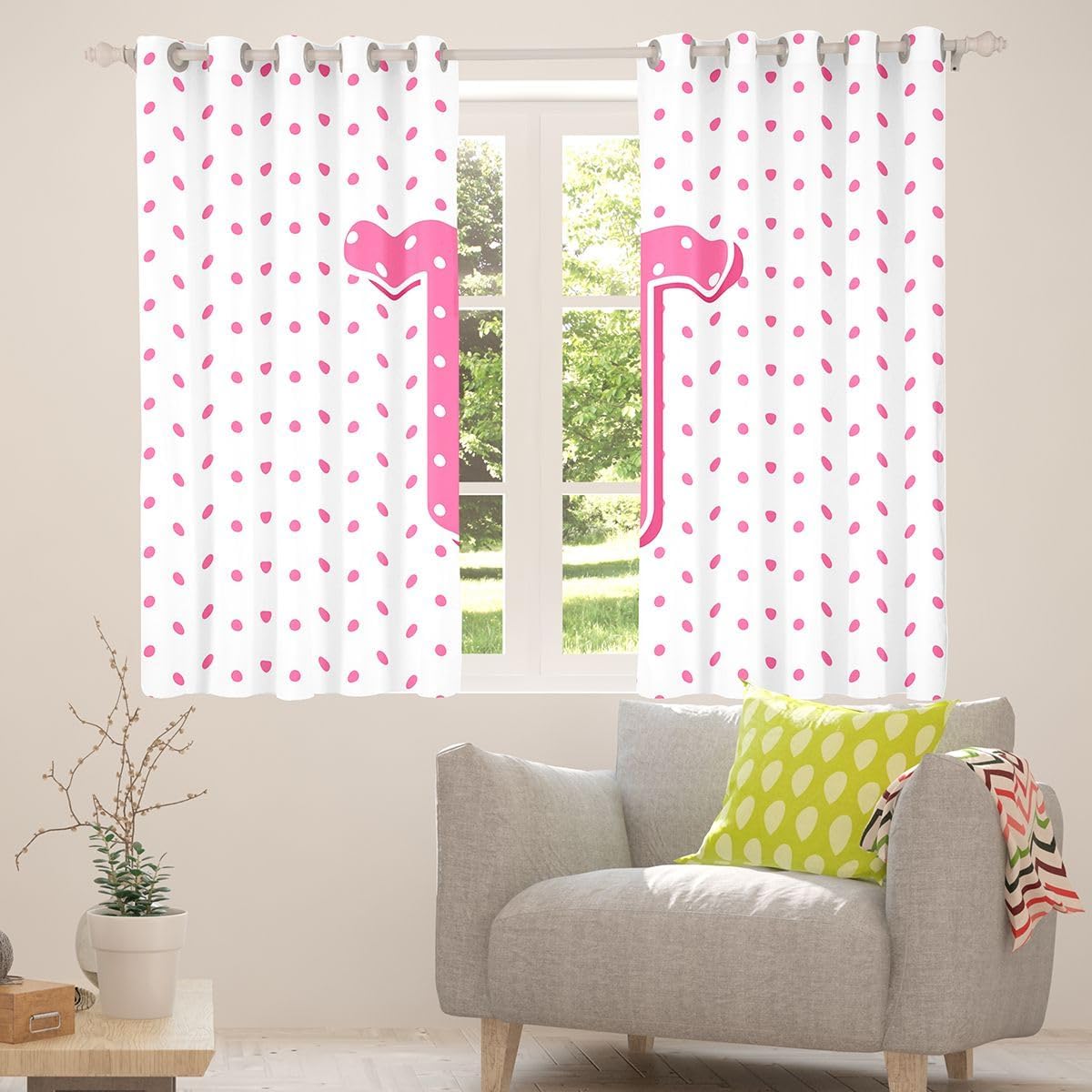 Feelyou Polka dots Curtains for Bedroom Living Room Personalized Initial I Blackout Darkening Drapes Pink White Window Treatments, 2 Panels 38 x 45 Inch Room Decor image 4