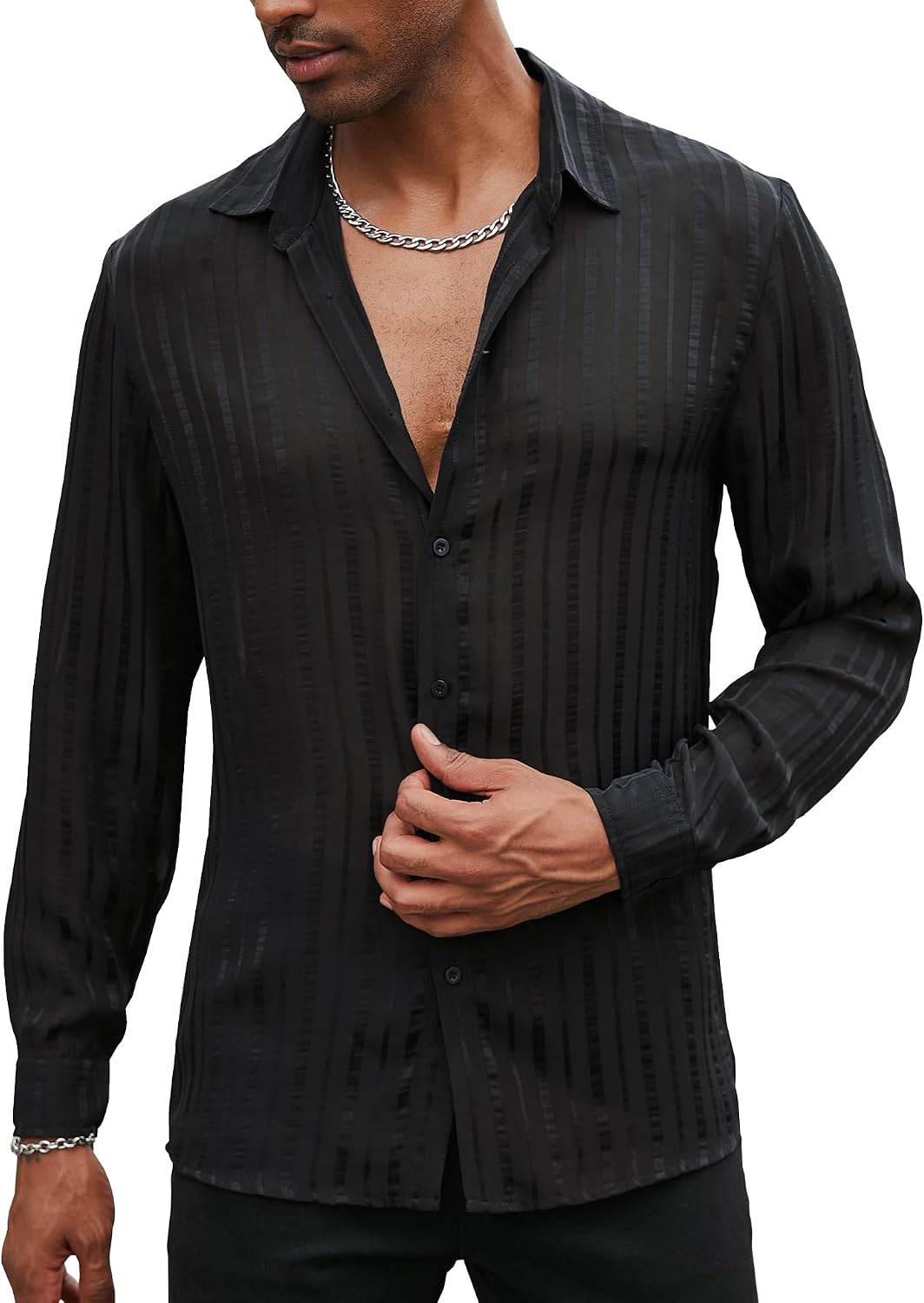 mens see through dress shirt DEOTSY Man Men Mesh Shirt (Color : Black, Size : L) : Buy Online at Best Price in KSA Concert Outfits Csqopt Men's Long Sleeve Mesh