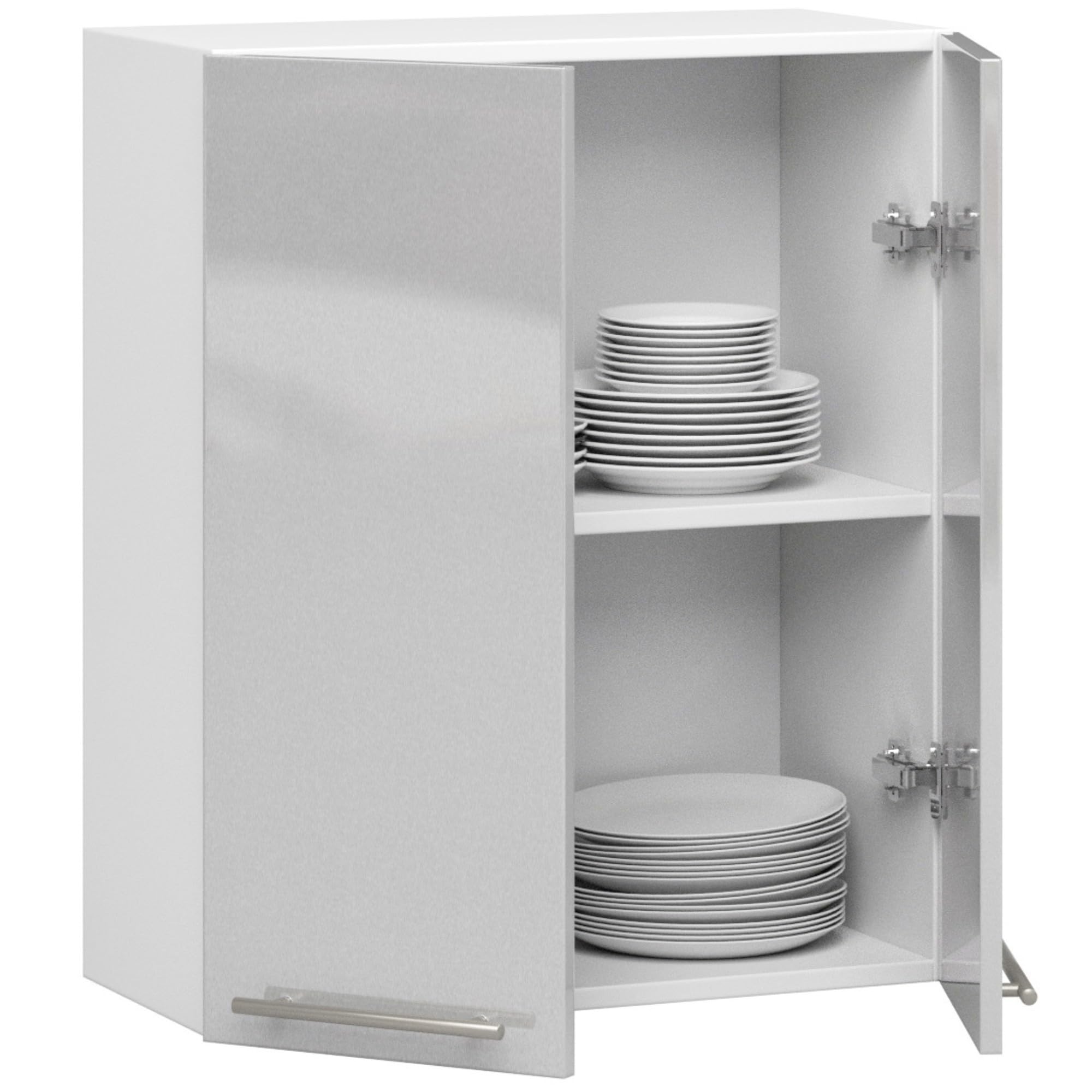 AKORD - Armario de cocina colgante Oliwia W60 | Mueble con 2 puertas y 2 estantes | Armario de almacenamiento | 60x30x72 cm | Blanco | Metallic Brillante