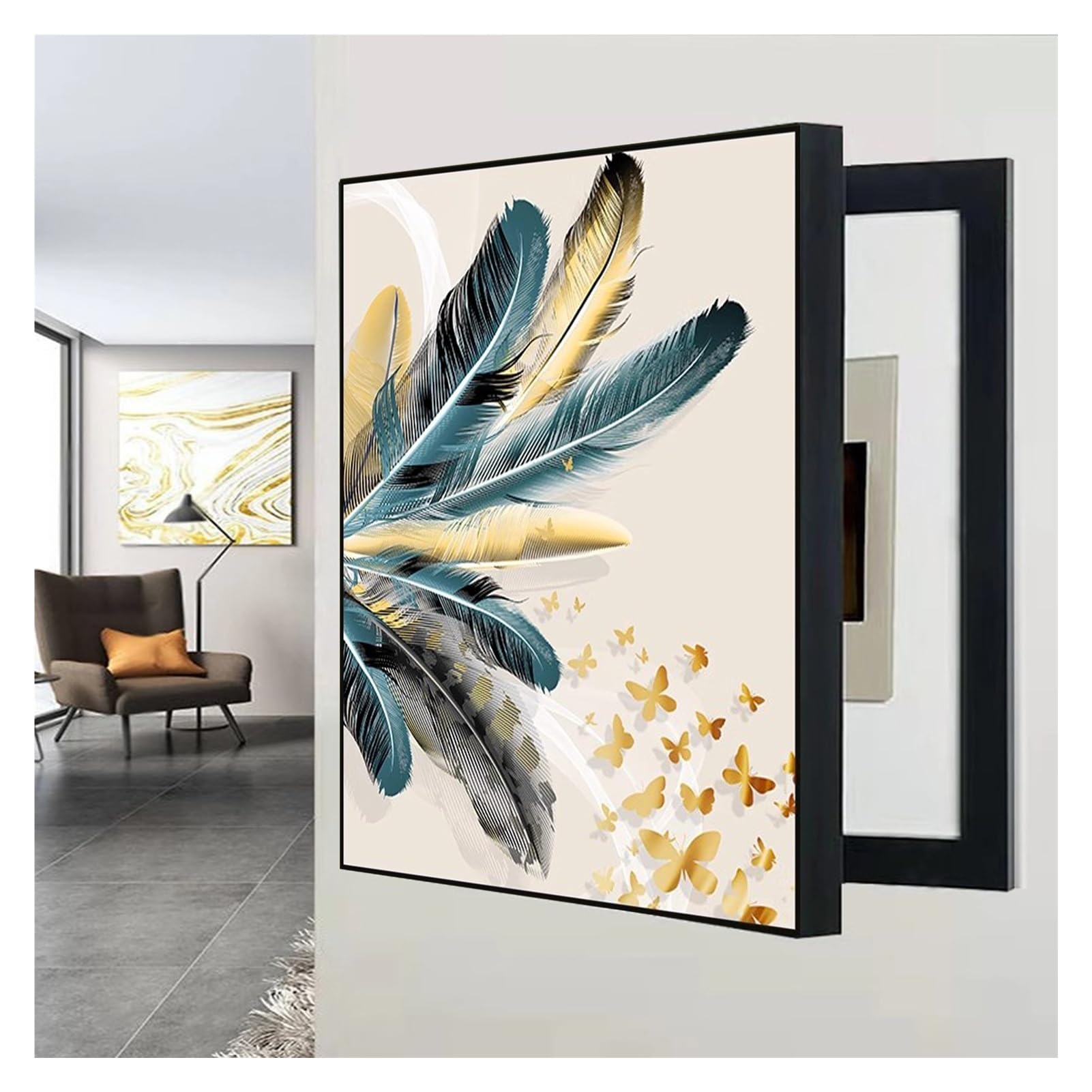 Hide Meter Electric Box Decorative Painting Wall Mounted Electrical Panel Cover Breaker for Living Room Home Office(B,19.6inx27.5in/50 x 70 cm)