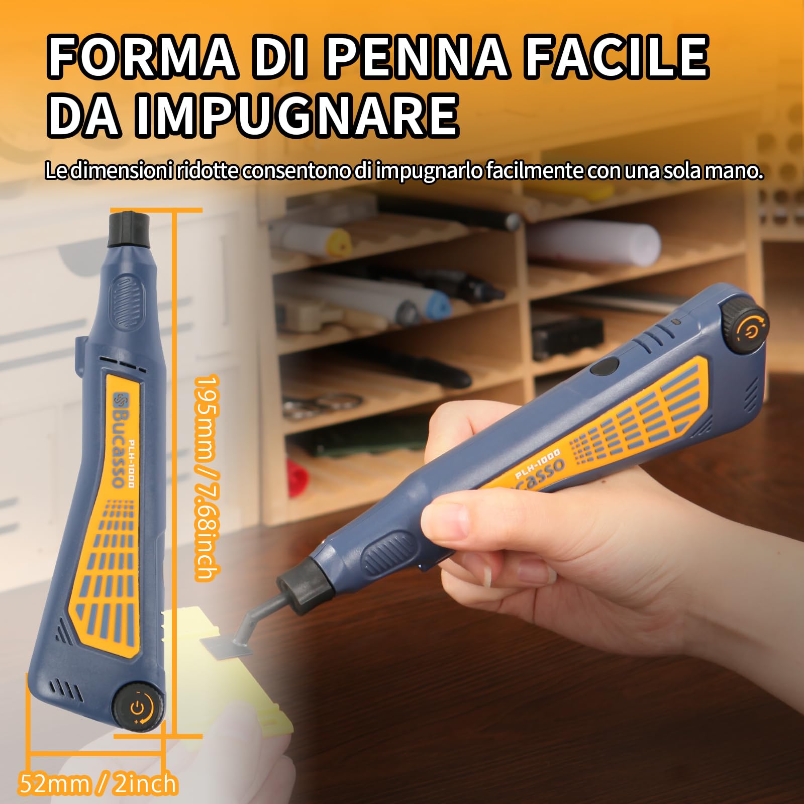 Levigatrice a penna senza fili, velocità variabile e ricarica USB con luce LED, utensile elettrico multiuso per levigatura, lucidatura, finitura, artigianato fai da te (Blu)