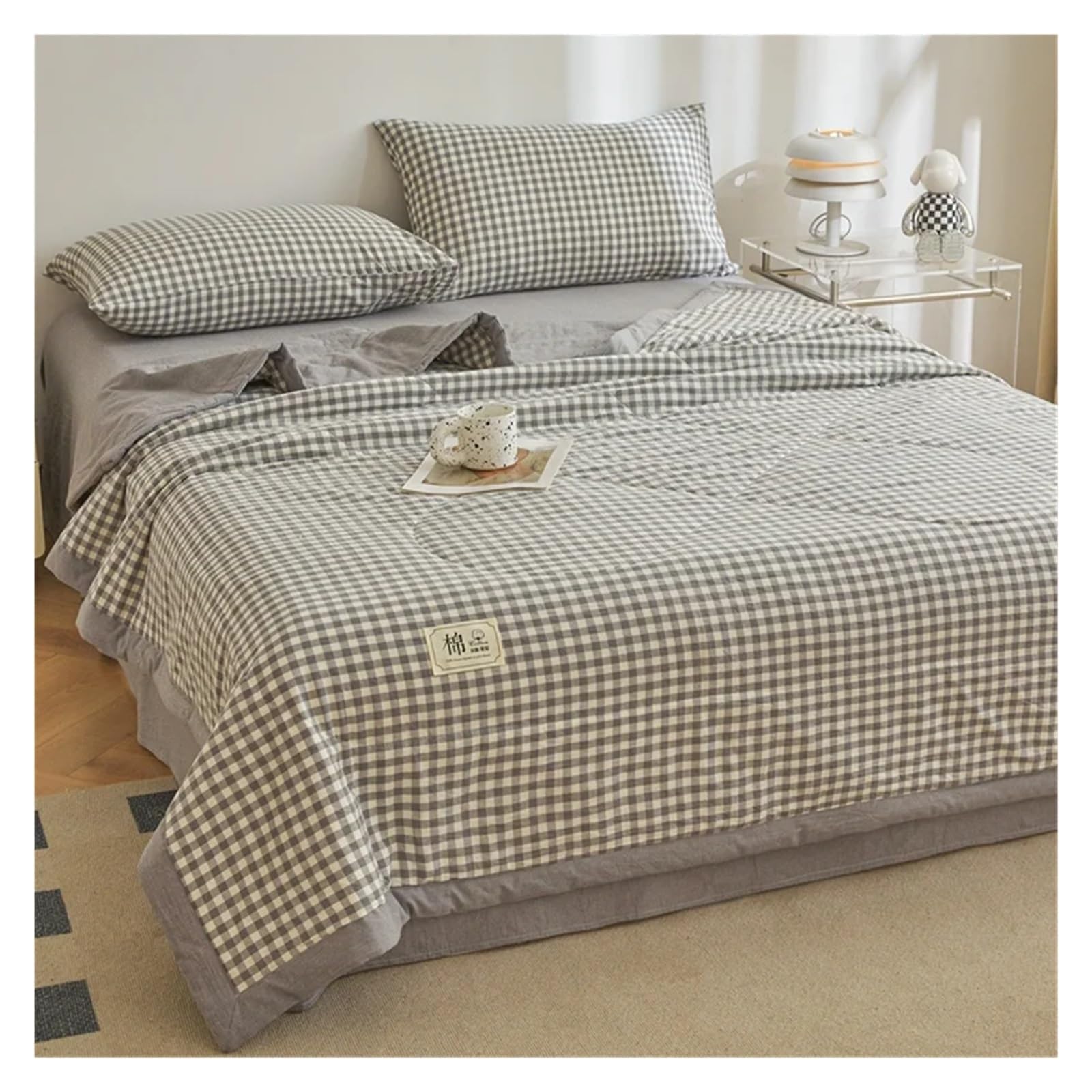 KHASCBNF Lightweight Duvet Cotton Summer Quilt Lightweight Breathable Bedding Minimalist Plaid Thin Comforter Air Conditioning(17,150x200cm(59x79inch))