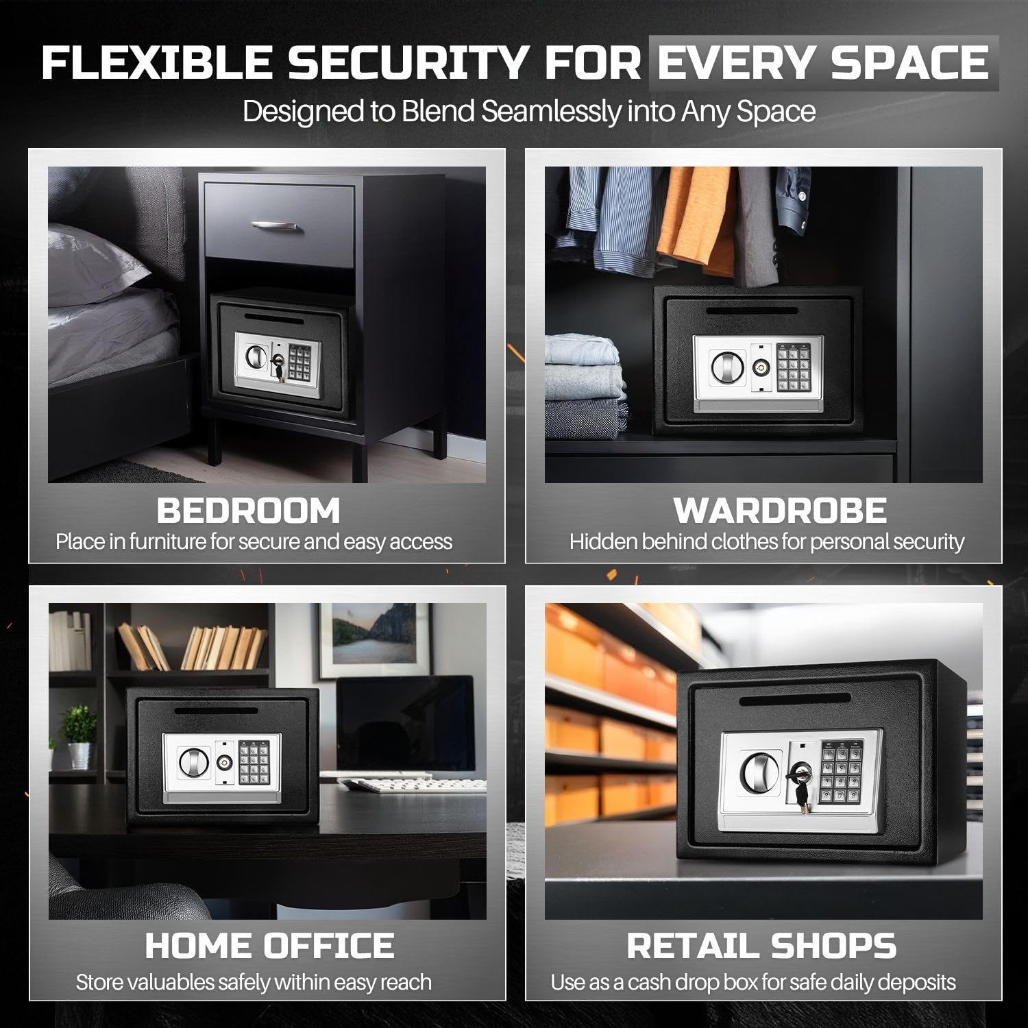 Flexzion Coffre-fort électronique avec fente de dépôt – Serrure à combinaison à clavier numérique – Armoire de sécurité pour la maison, le bureau, l'argent, les documents, les fusils, les dépôts