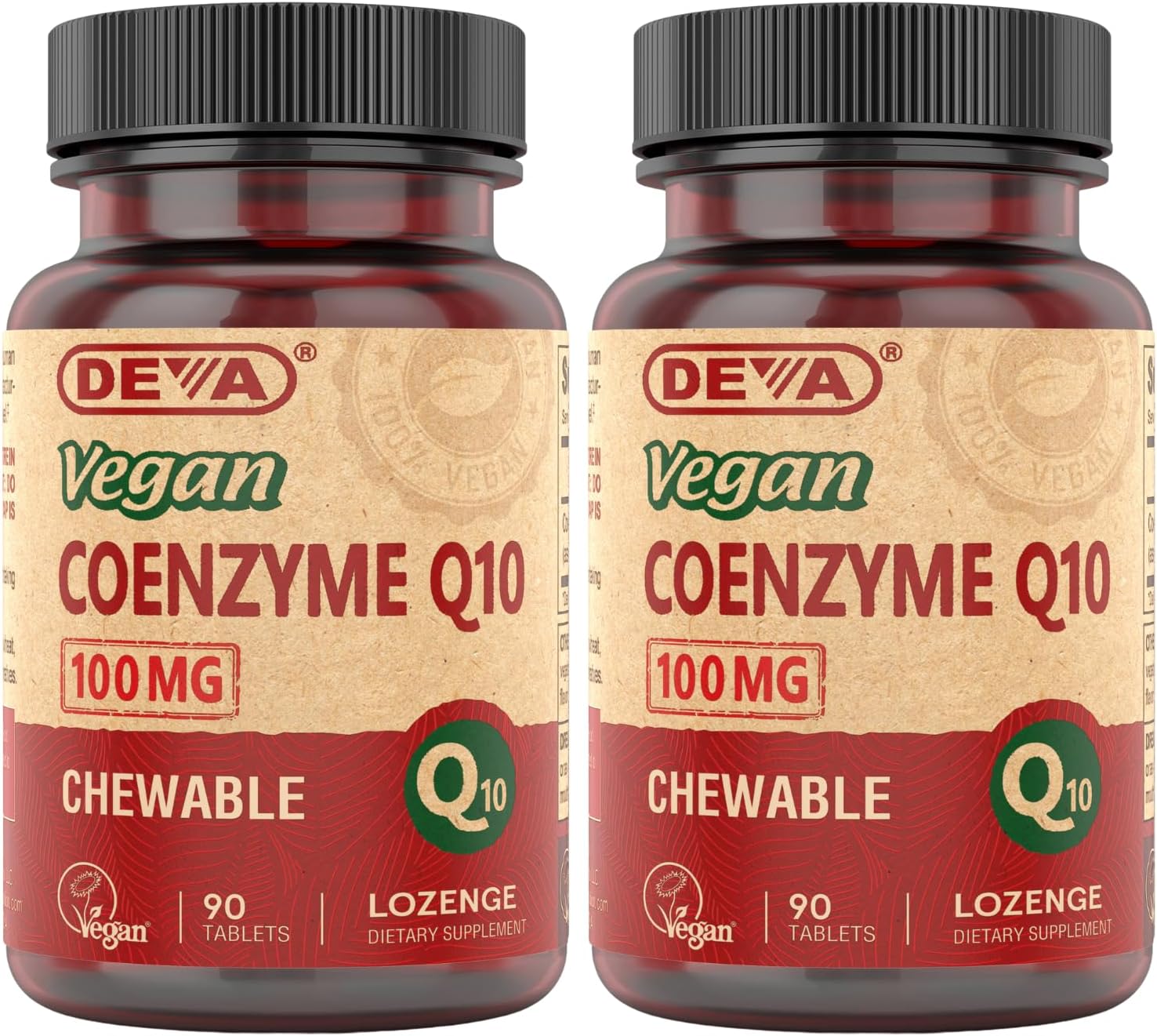 DEVA Vegan Vitamins Coenzyme Q10 100mg - Potent & Affordable in One Bottle - Chewable, 90 Tablets, (Pack of 2)