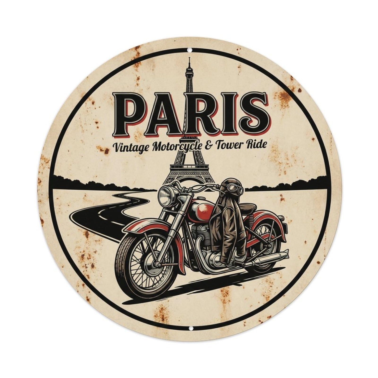 Motorcycle Tower Ride Culture Paris Travel Heritage Metal Tin Sign