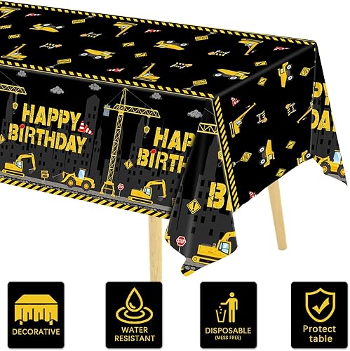 Miniatura 4 de Oigco Paquete de 3 manteles de construcción Fundas de mesa de fiesta de cumpleaños de camión tema de construcción 54 x 108 pulgadas