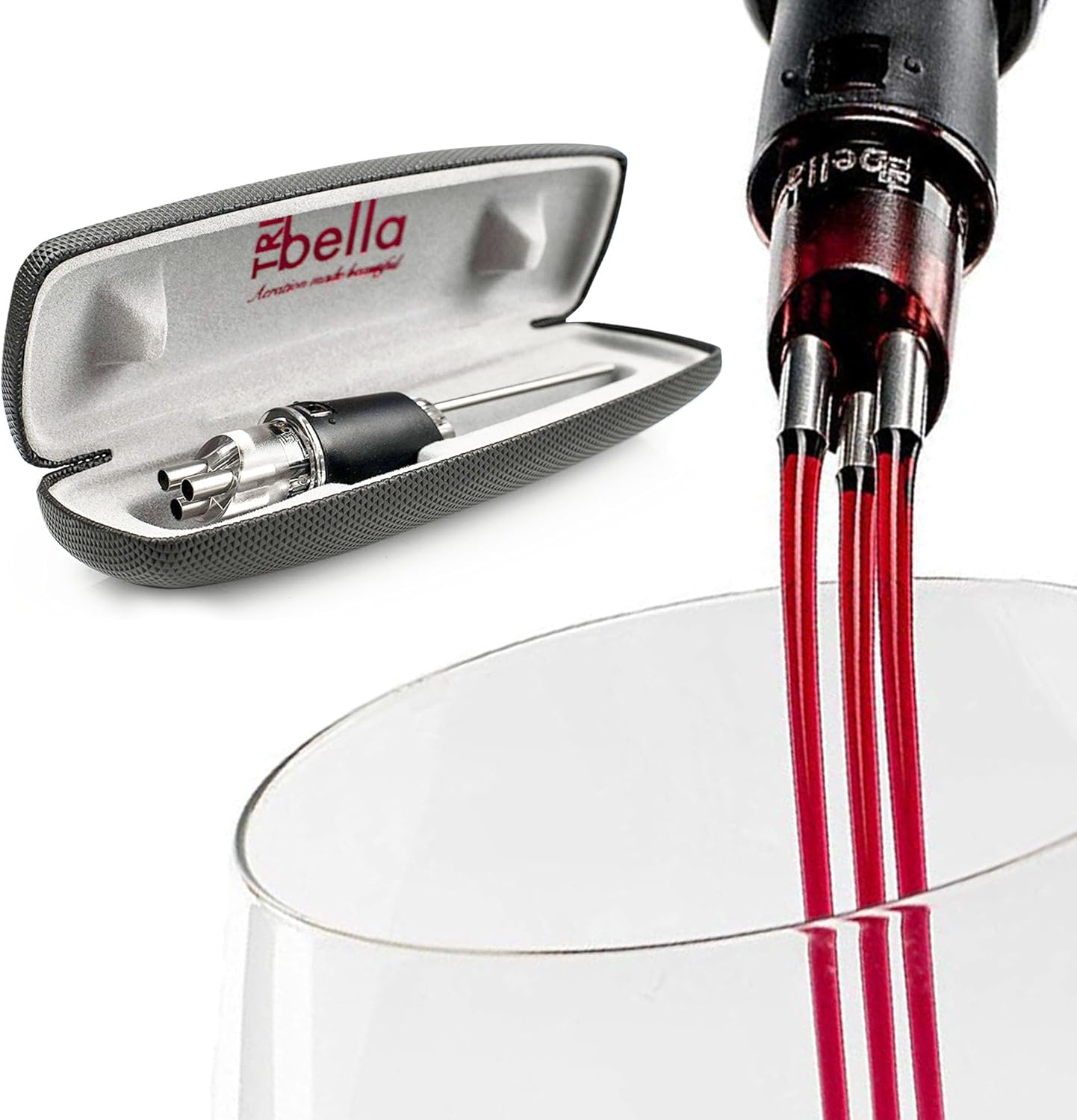Classic Wine Aerator, Multi-Stream Wine Aeration Device, 3 Stainless Steel Spouts, Handmade, Easy-to-Use, No-Drip Wine Pouring Accessory in Easy-to-Carry Protective Case