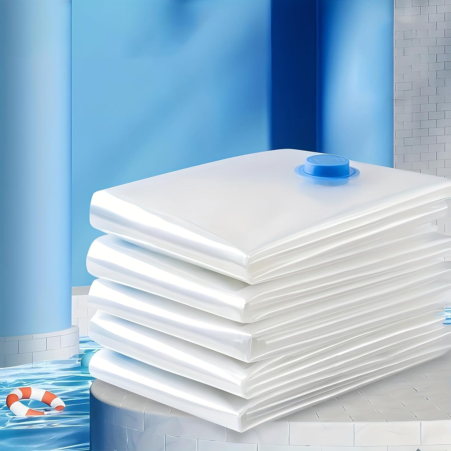 5PCS Vacuum Storage Bags, Space Saving Compression Bags with Seal Valve for Clothes, Quilts, Blankets, Closet and Travel Suitcase,Size M