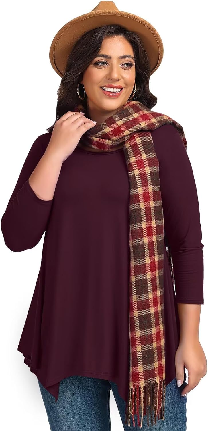 LARACE Plus Size Tops for Women 3/4 Sleeve Shirts Tunic Tops Loose Fit Basic Lady Clothes - Image 5