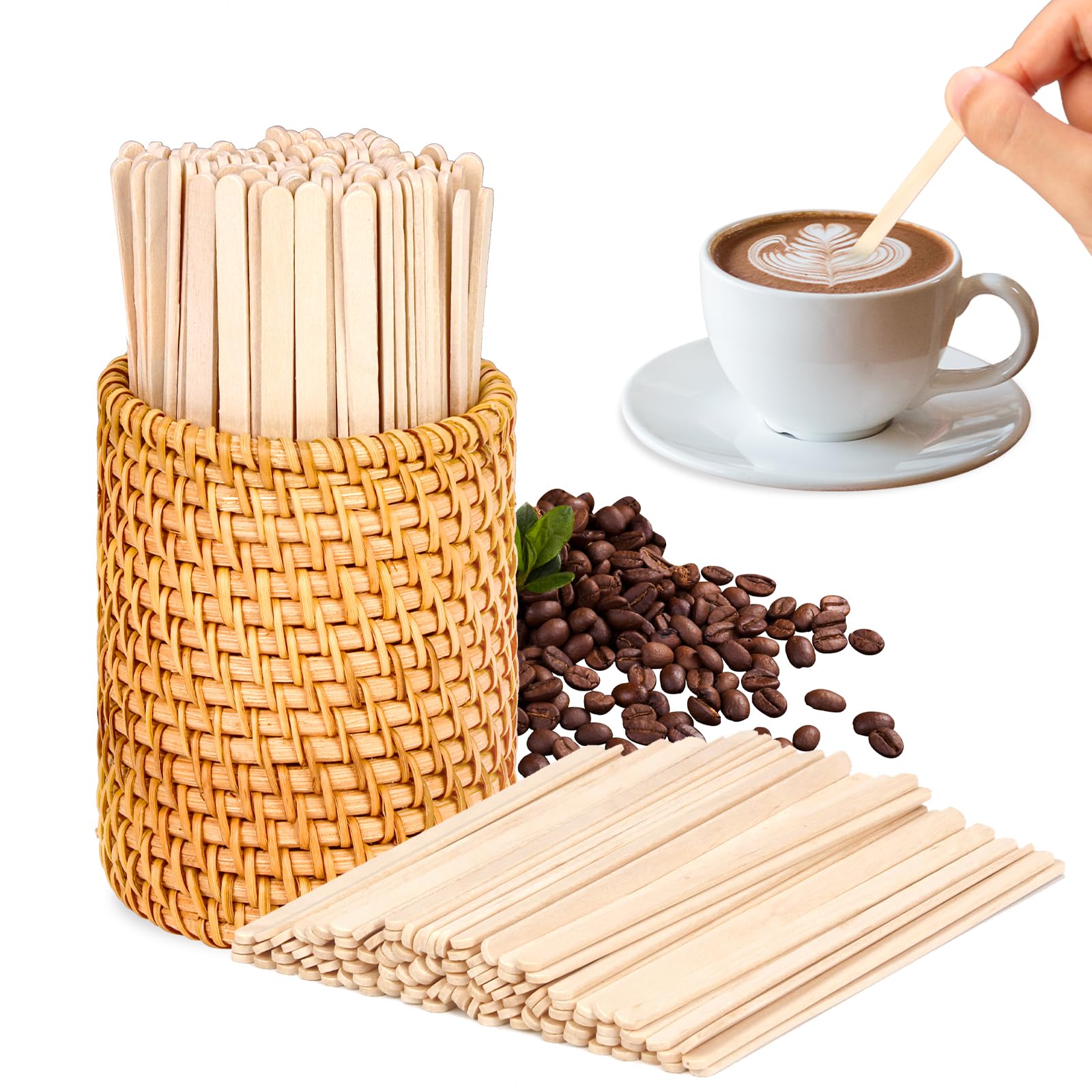 Wood Rattan Coffee Stirrers - 100 Pack -1