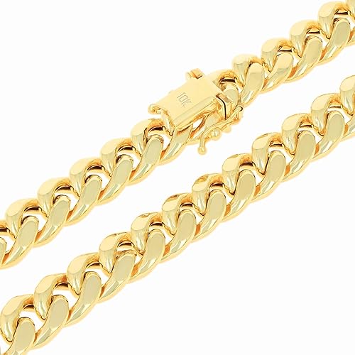 Nuragold 10k Real Yellow Gold Miami Cuban Link 9mm Chain Necklace (16"-30") Italian Jewelry for Men & Women