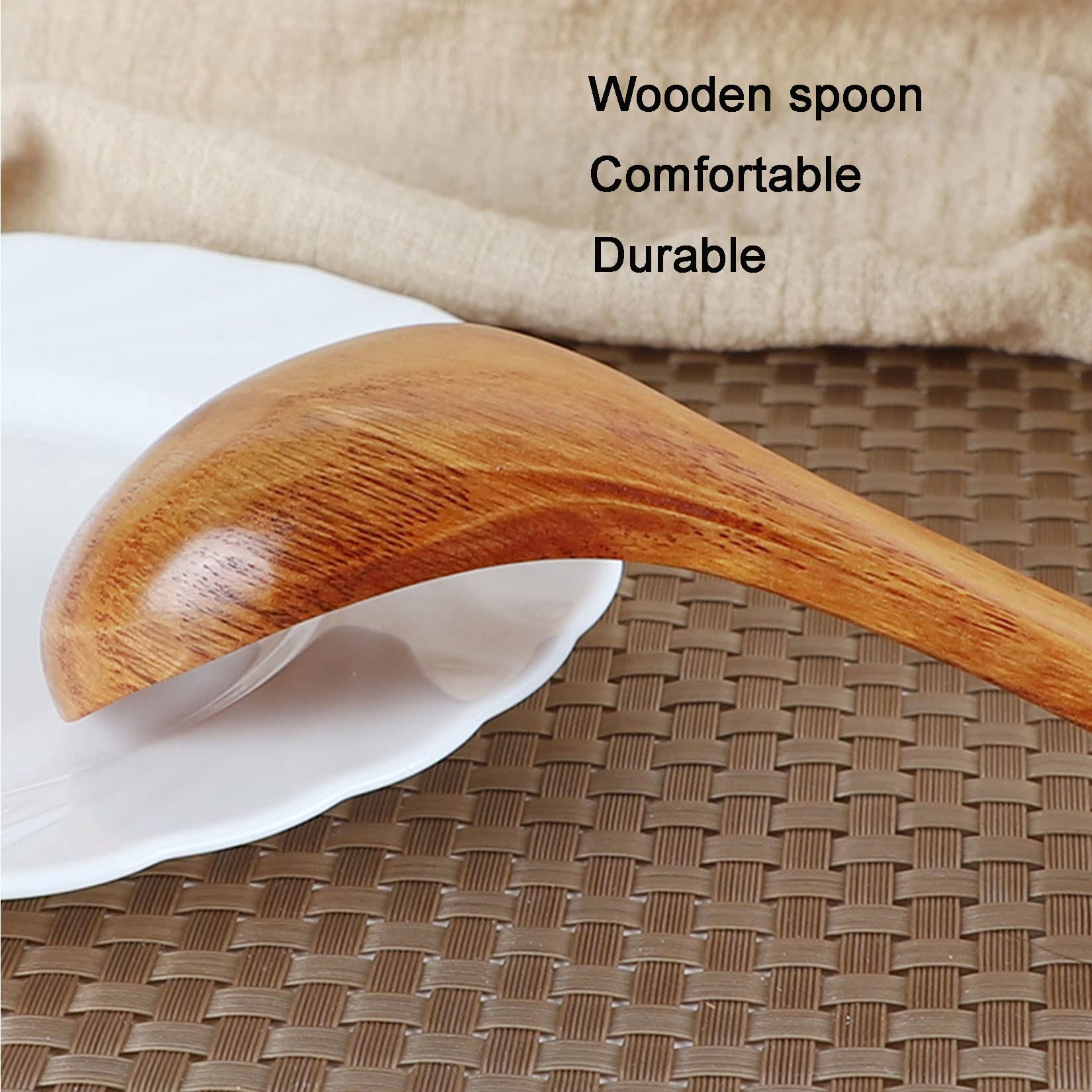 Cucharada de sopa de madera de mango largo de Kemu, cocina doméstica Cuchara de madera sin palanca de madera, cuchara de cocción de 9 ", cuchara de madera hecha a mano natural,4pcs