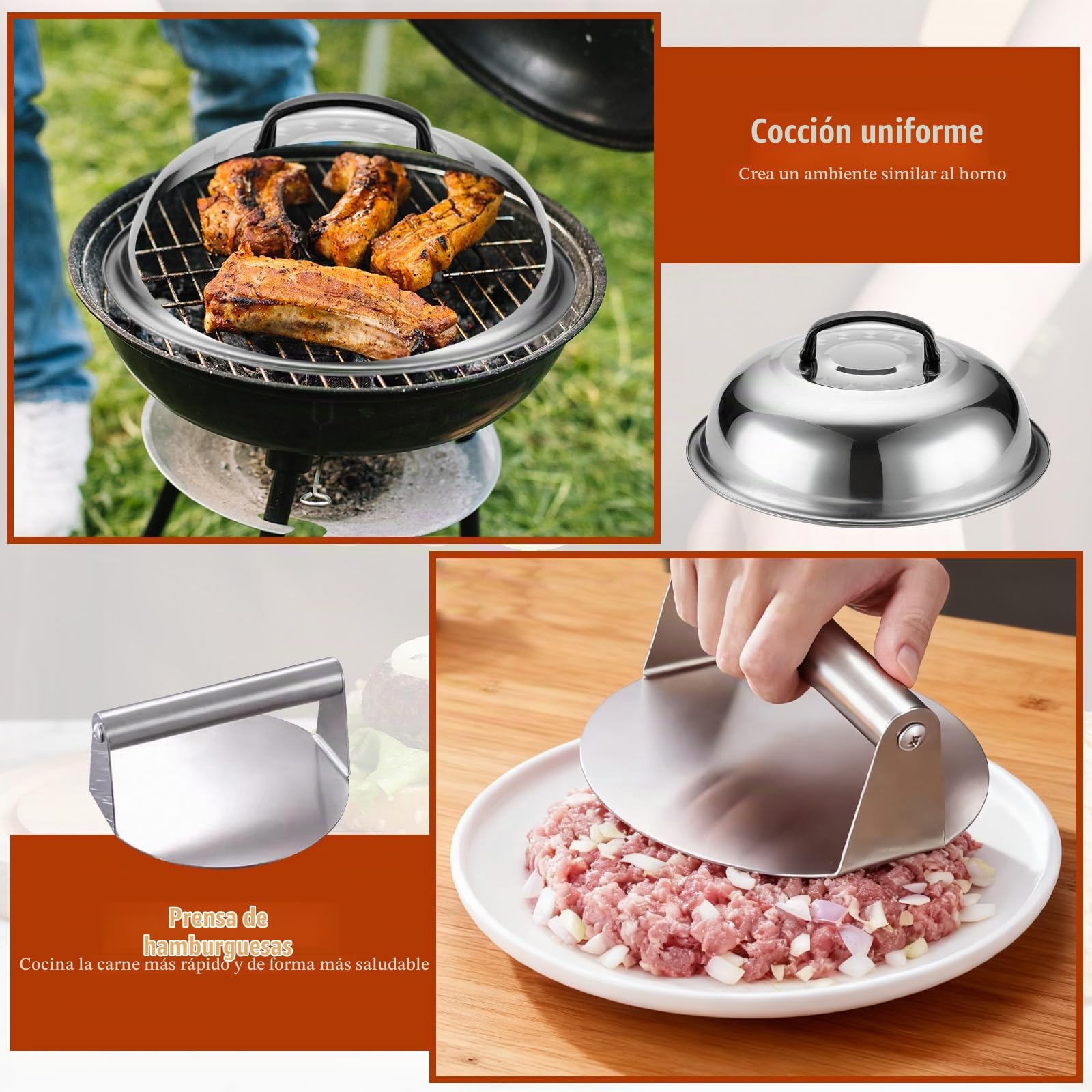 27 Pcs Utensilios Barbacoa, Smash Burger Kit, Acero Inoxidable Profesionales Accesorios Barbacoas Prácticas con Bolsa Portatil, Resistente Herramientas Parrilla Barbacoa para Camping