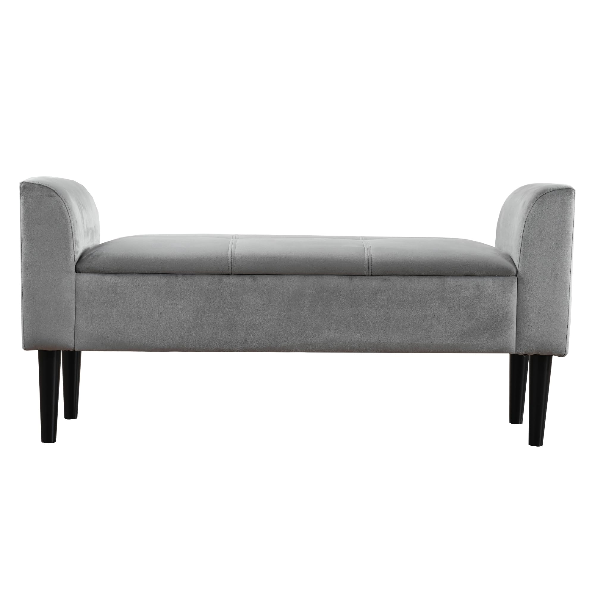 Panca Imbottita con Braccioli in Velluto, Bettbank con Steppmuster e Contenitore, MDF, Multiuso per Camera da Letto, Pianoforte ed Esszimmer, Grigio, 116 x 44 x 56 cm
